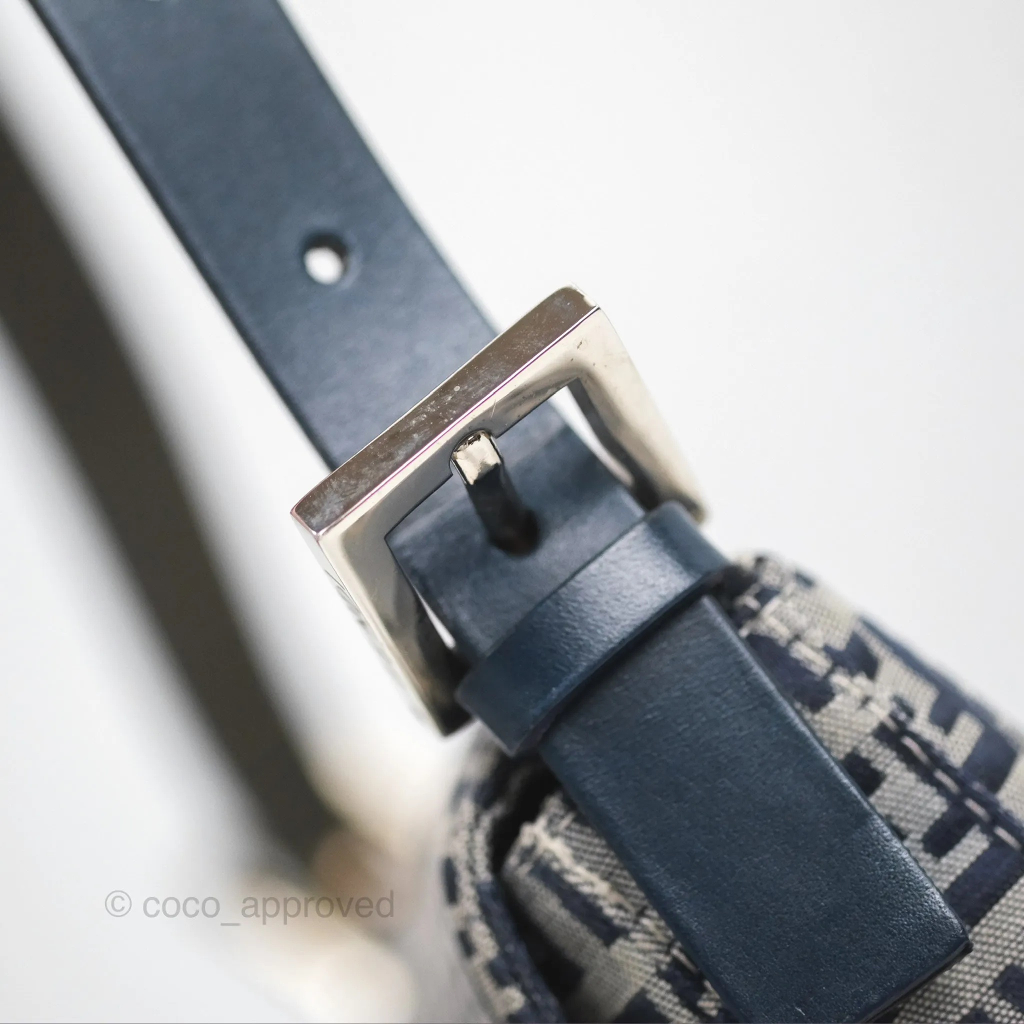 Fendi Vintage Baguette Shoulder Bag Grey/ Navy Canvas