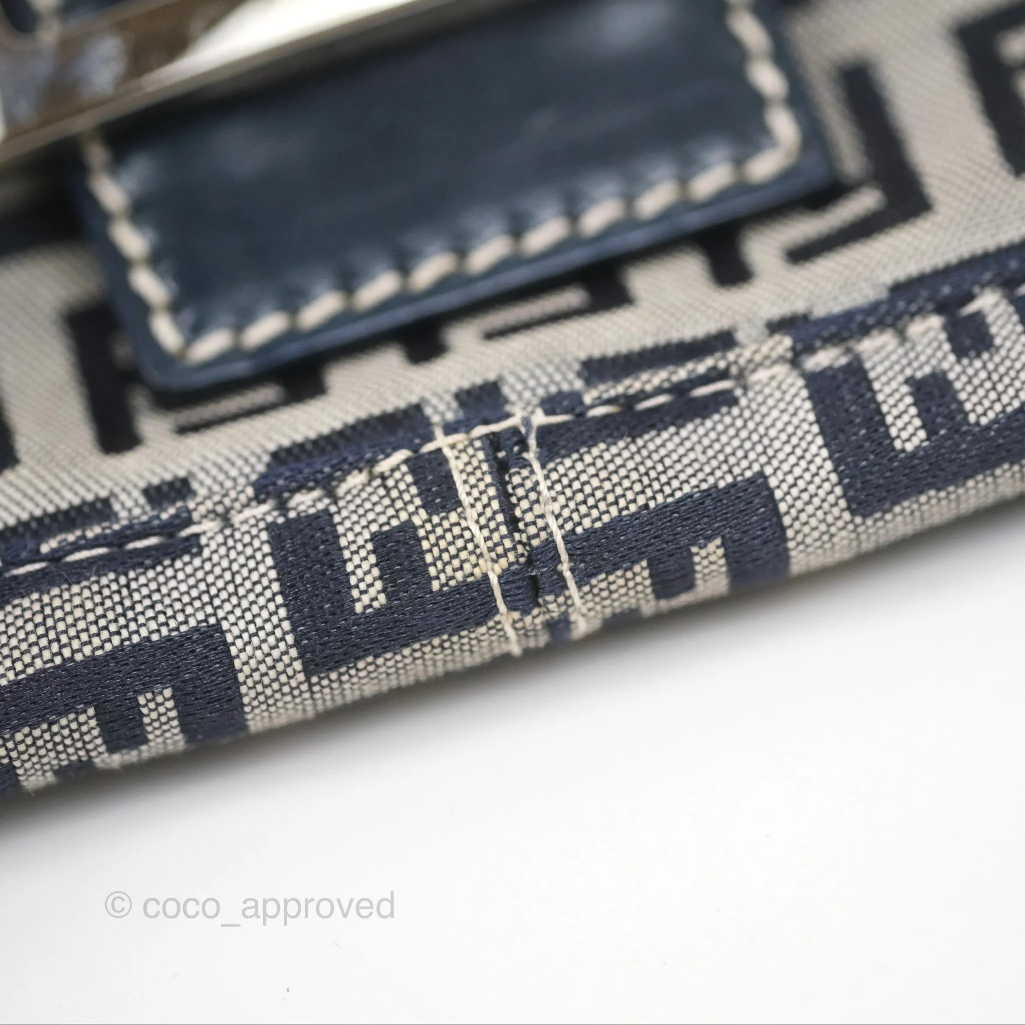 Fendi Vintage Baguette Shoulder Bag Grey/ Navy Canvas