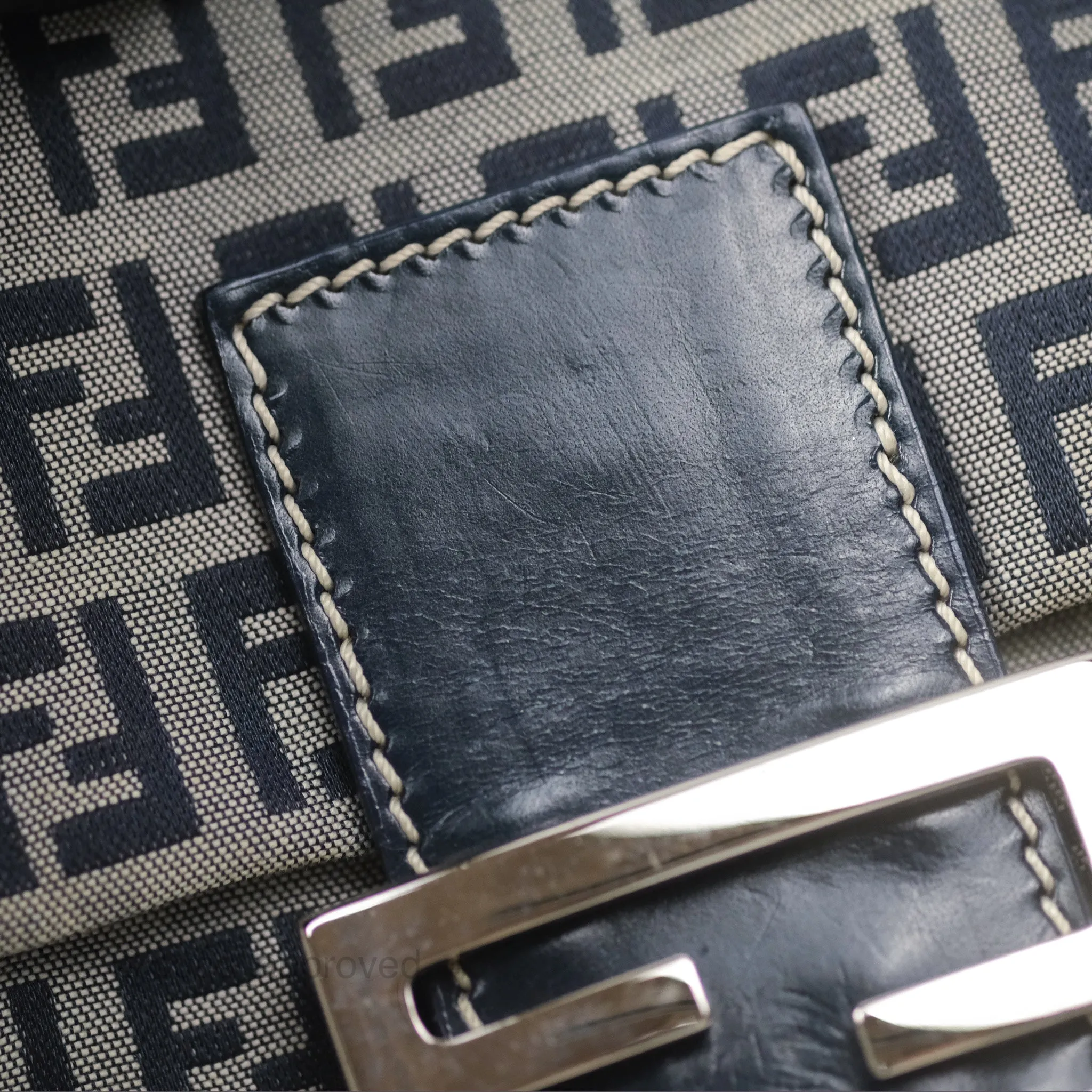 Fendi Vintage Baguette Shoulder Bag Grey/ Navy Canvas