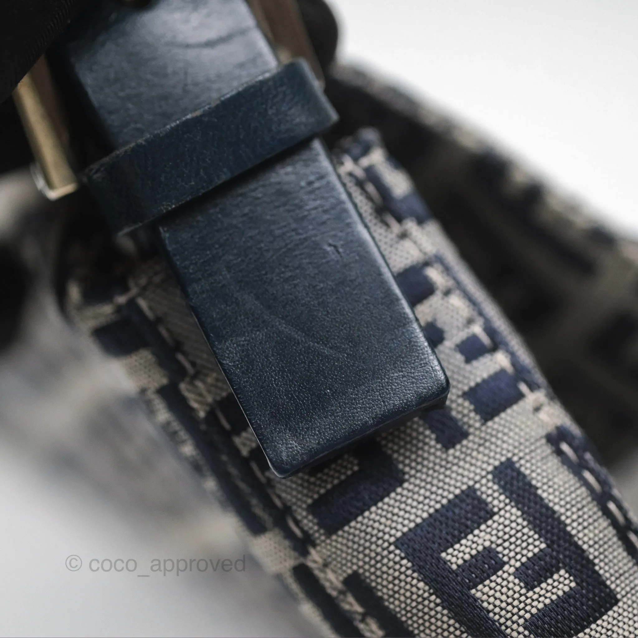 Fendi Vintage Baguette Shoulder Bag Grey/ Navy Canvas