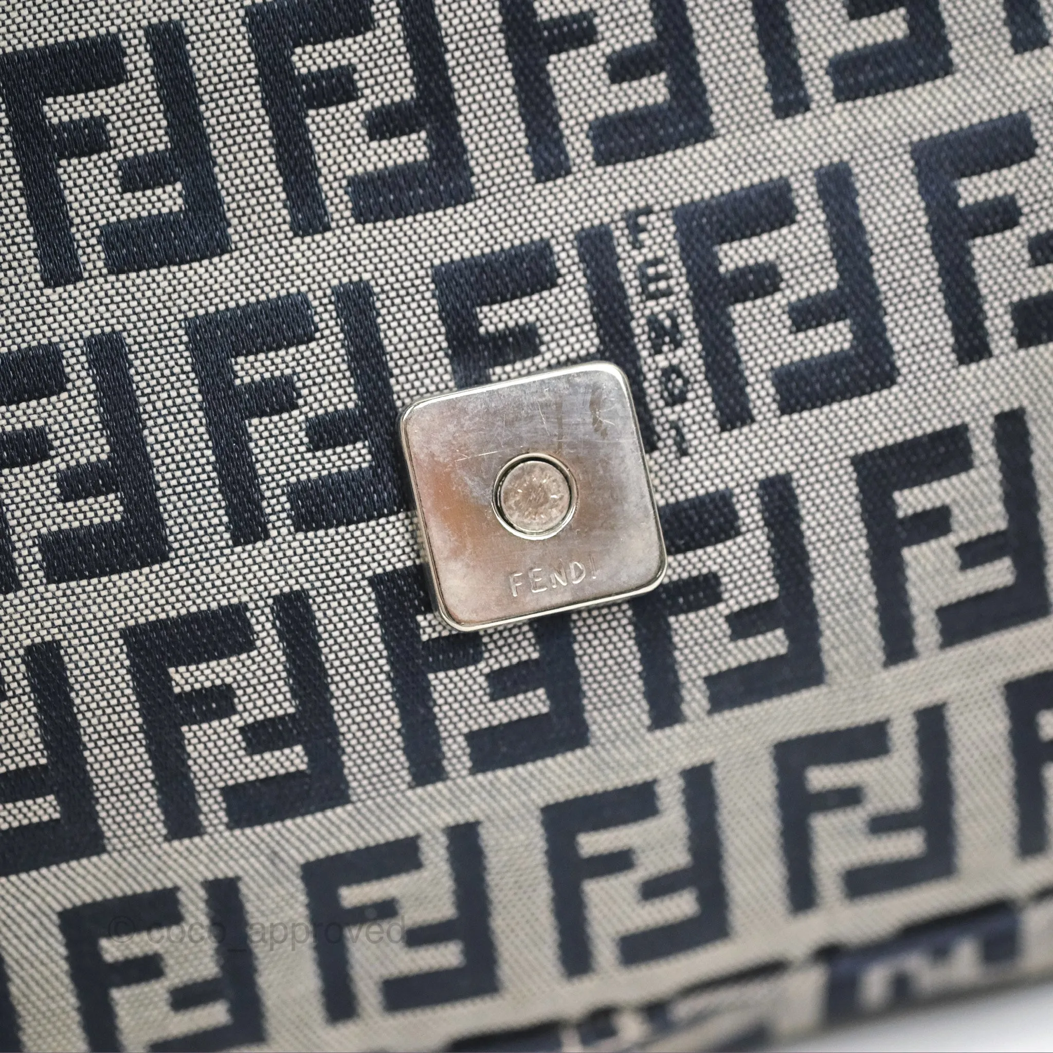 Fendi Vintage Baguette Shoulder Bag Grey/ Navy Canvas