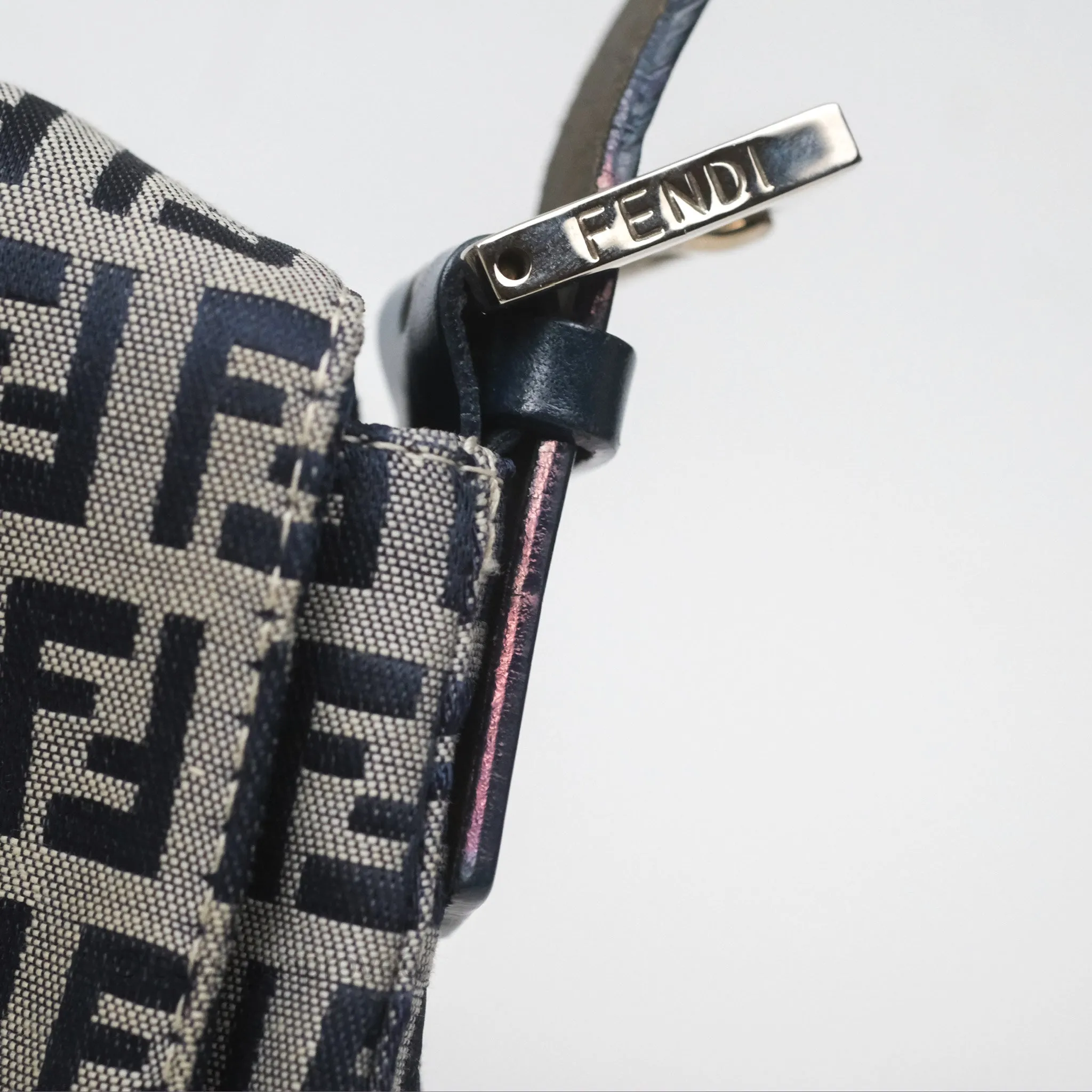 Fendi Vintage Baguette Shoulder Bag Grey/ Navy Canvas
