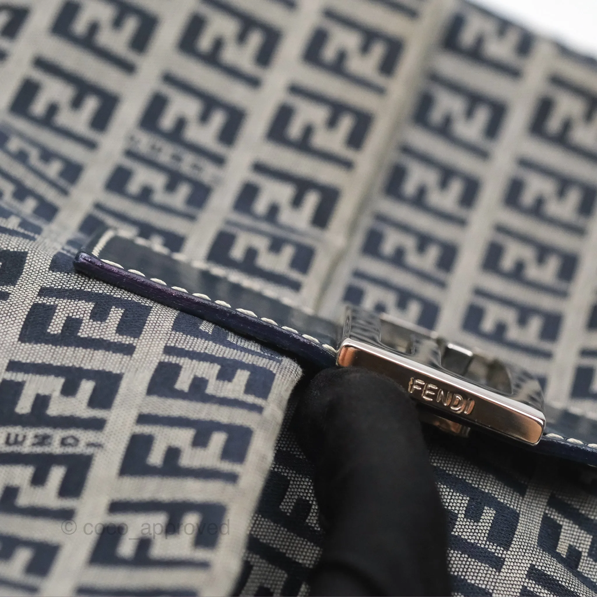 Fendi Vintage Baguette Shoulder Bag Grey/ Navy Canvas