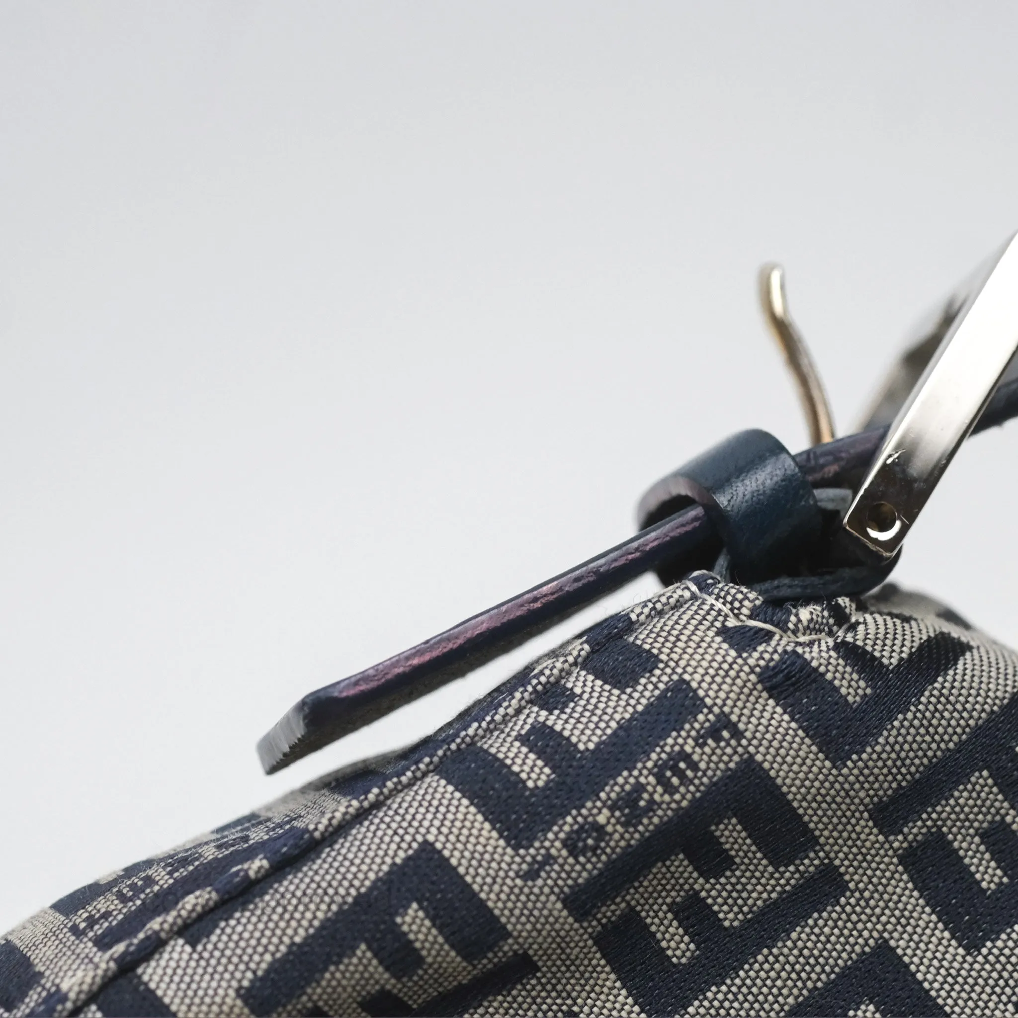 Fendi Vintage Baguette Shoulder Bag Grey/ Navy Canvas