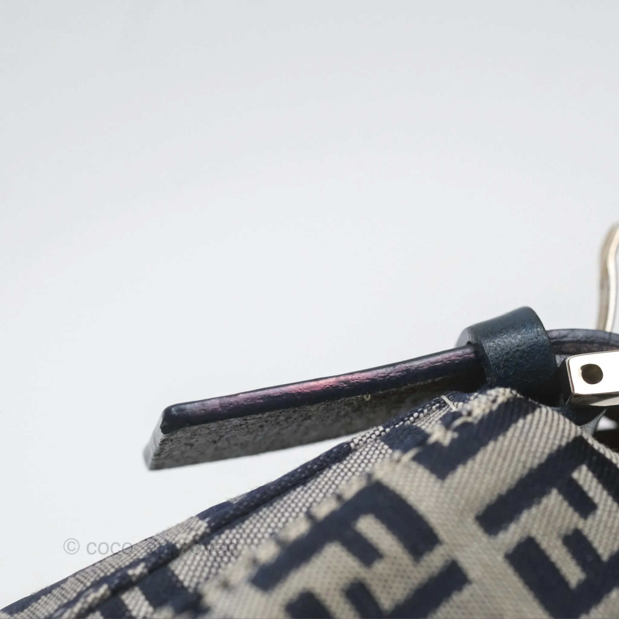 Fendi Vintage Baguette Shoulder Bag Grey/ Navy Canvas