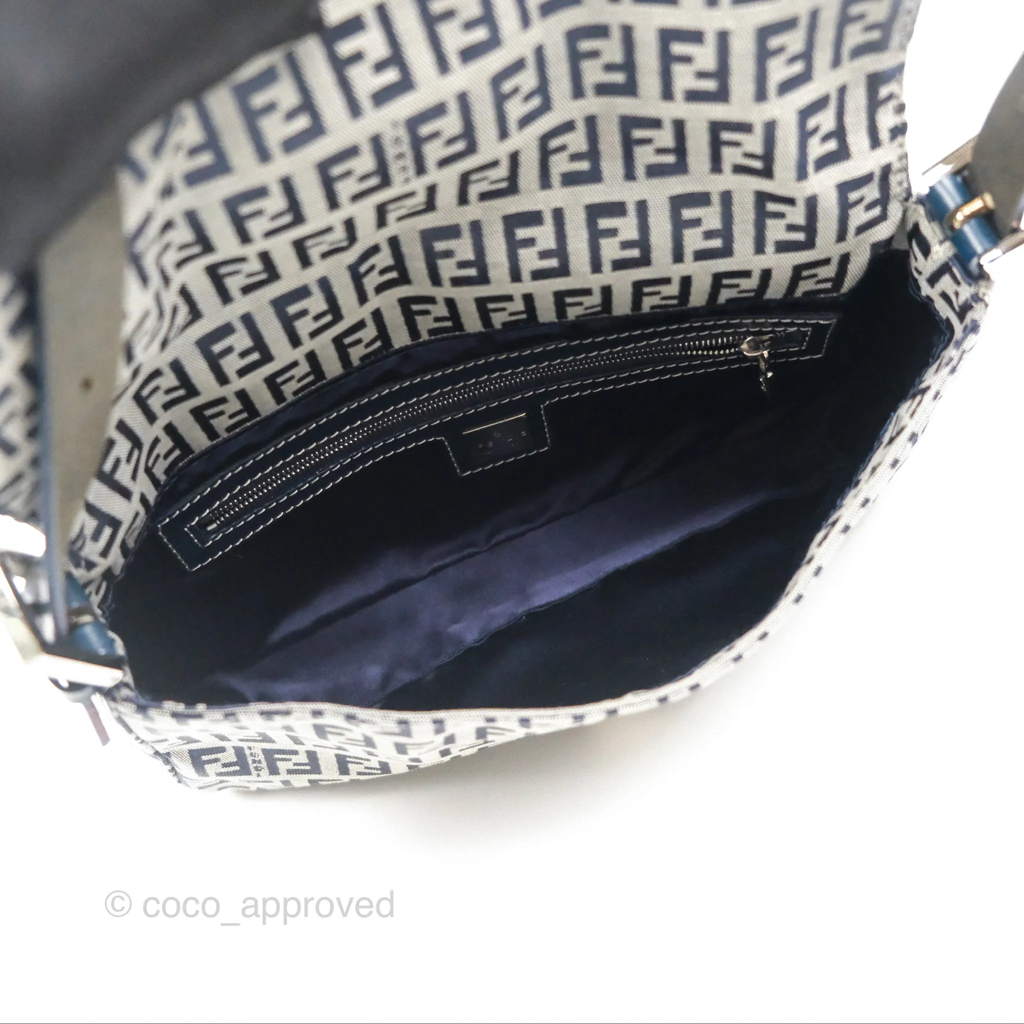 Fendi Vintage Baguette Shoulder Bag Grey/ Navy Canvas
