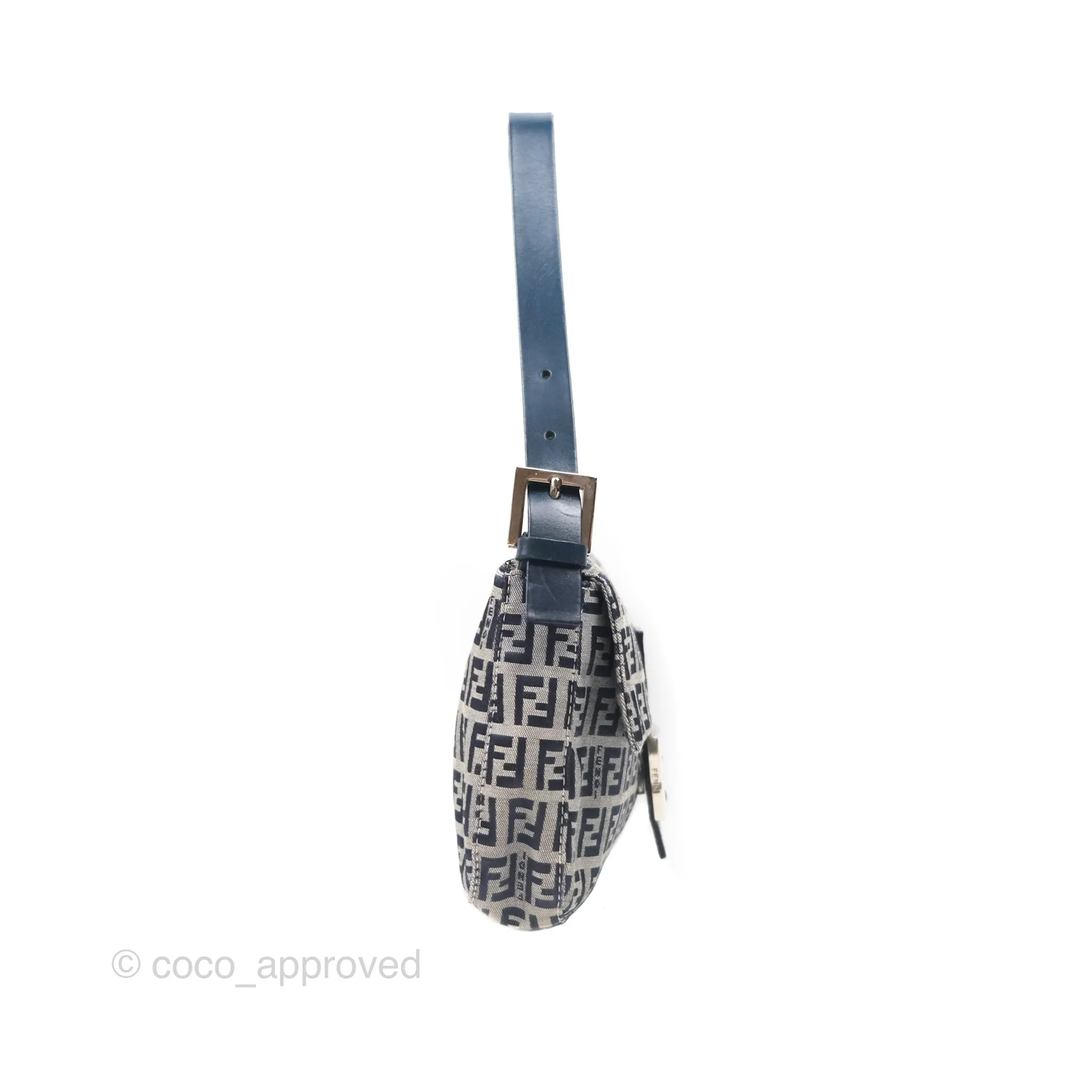 Fendi Vintage Baguette Shoulder Bag Grey/ Navy Canvas