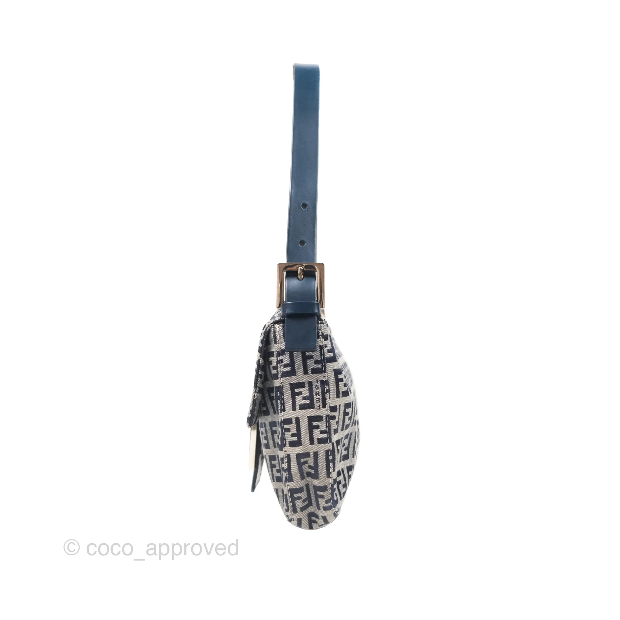 Fendi Vintage Baguette Shoulder Bag Grey/ Navy Canvas
