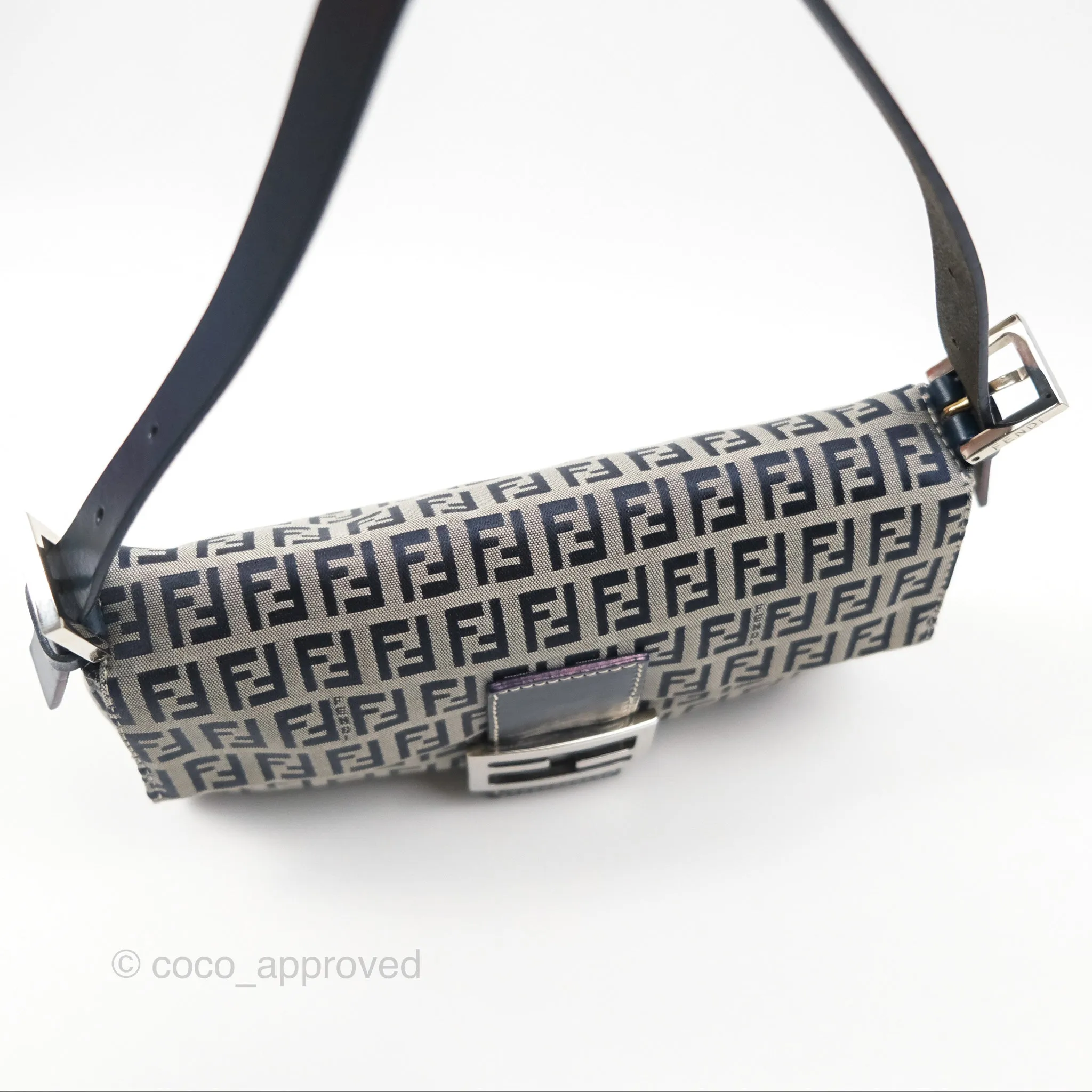 Fendi Vintage Baguette Shoulder Bag Grey/ Navy Canvas
