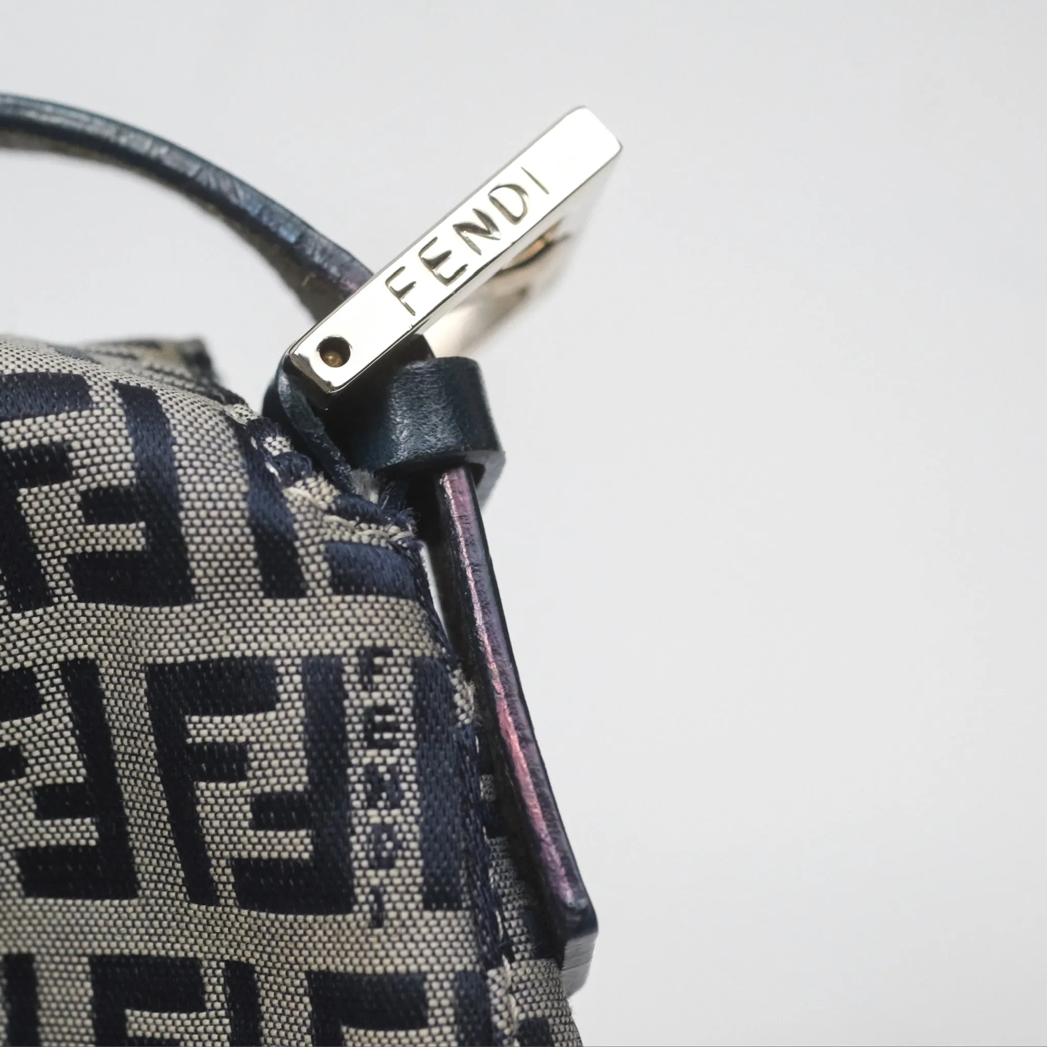 Fendi Vintage Baguette Shoulder Bag Grey/ Navy Canvas