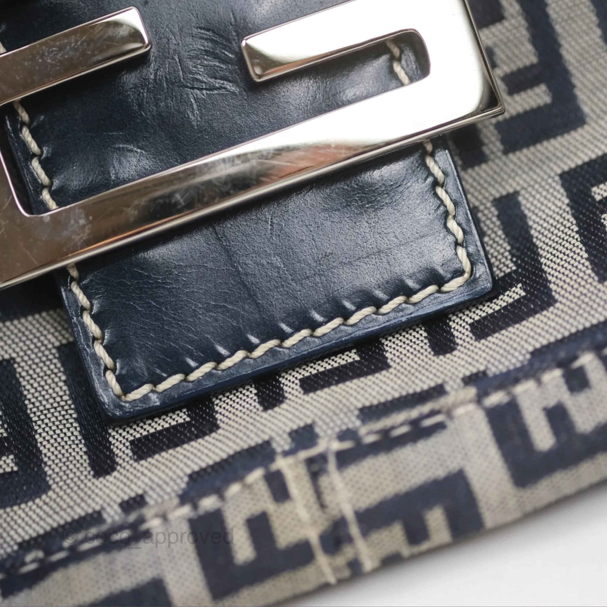 Fendi Vintage Baguette Shoulder Bag Grey/ Navy Canvas