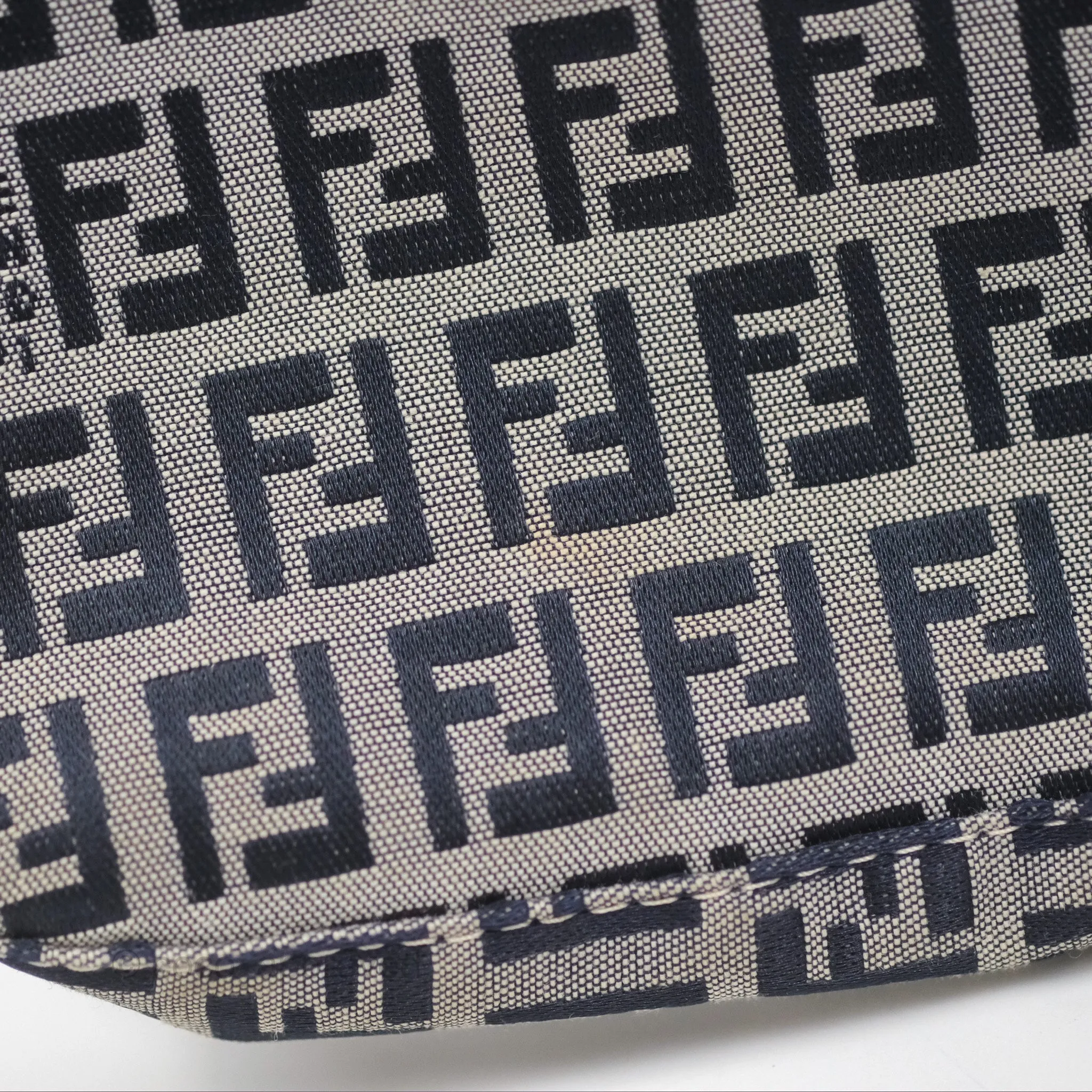 Fendi Vintage Baguette Shoulder Bag Grey/ Navy Canvas