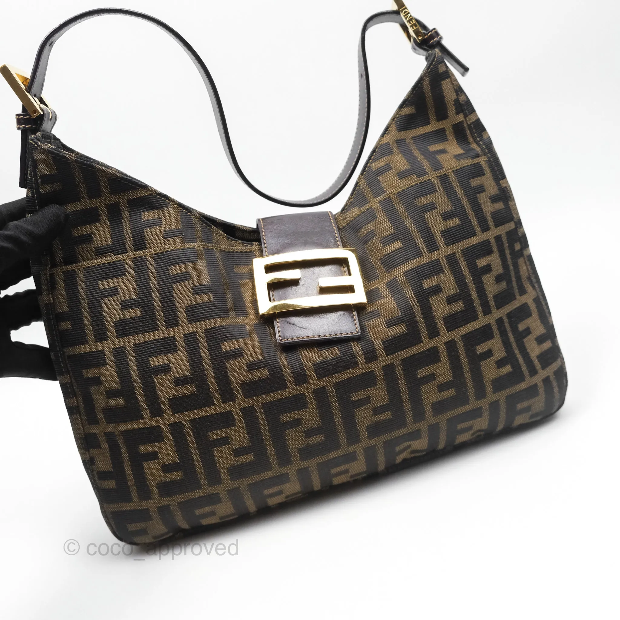 Fendi Vintage Zucca Hobo Shoulder Bag Brown
