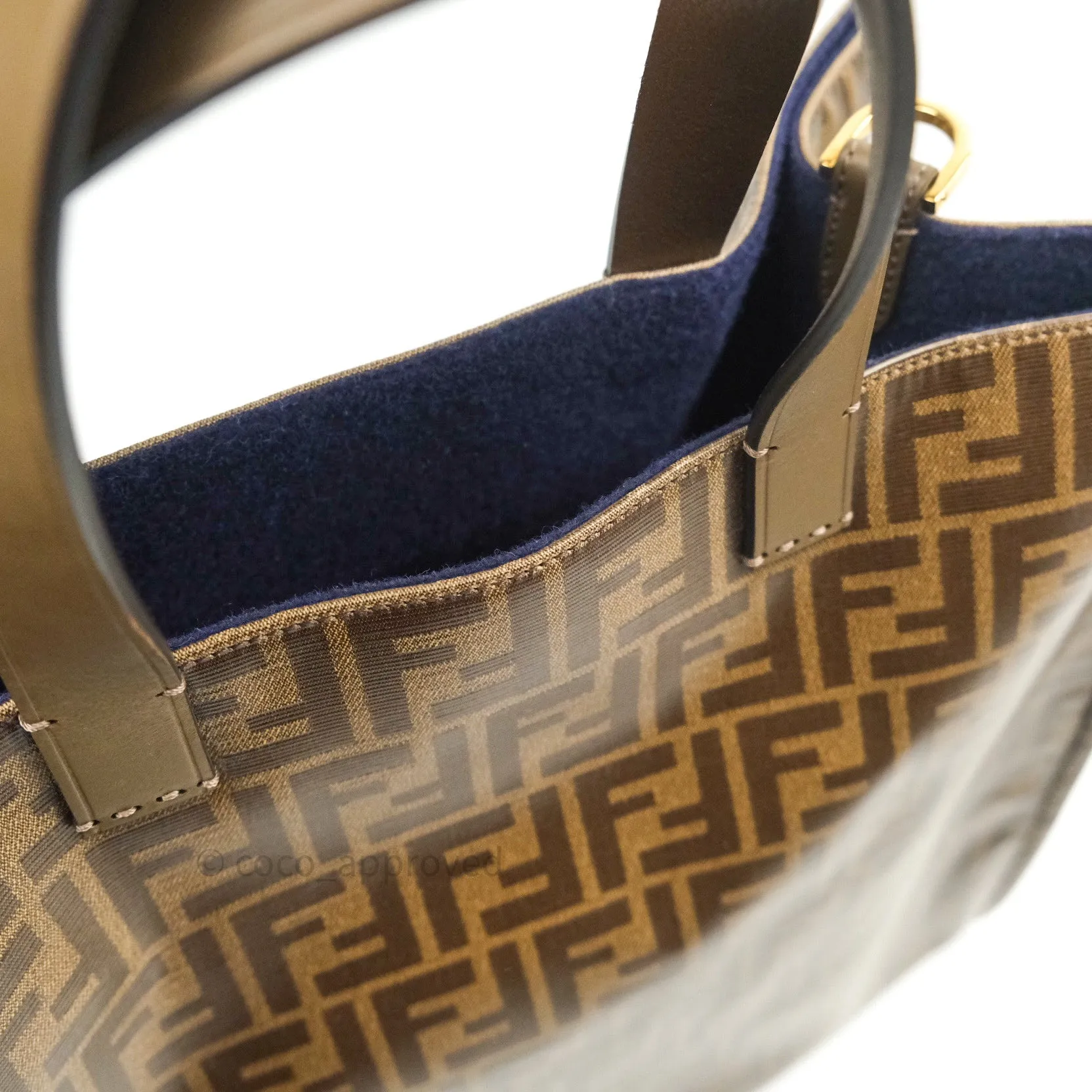 Fendi Zucca Coated Canvas Mania Shopping Tote Tobacco Blue