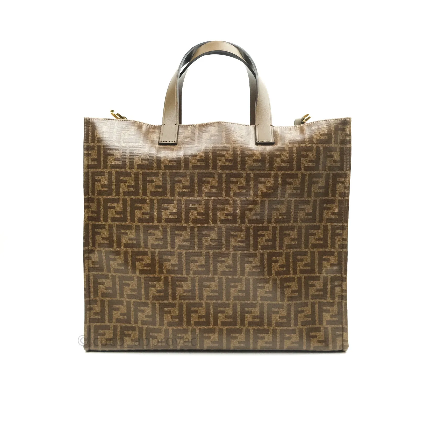 Fendi Zucca Coated Canvas Mania Shopping Tote Tobacco Blue