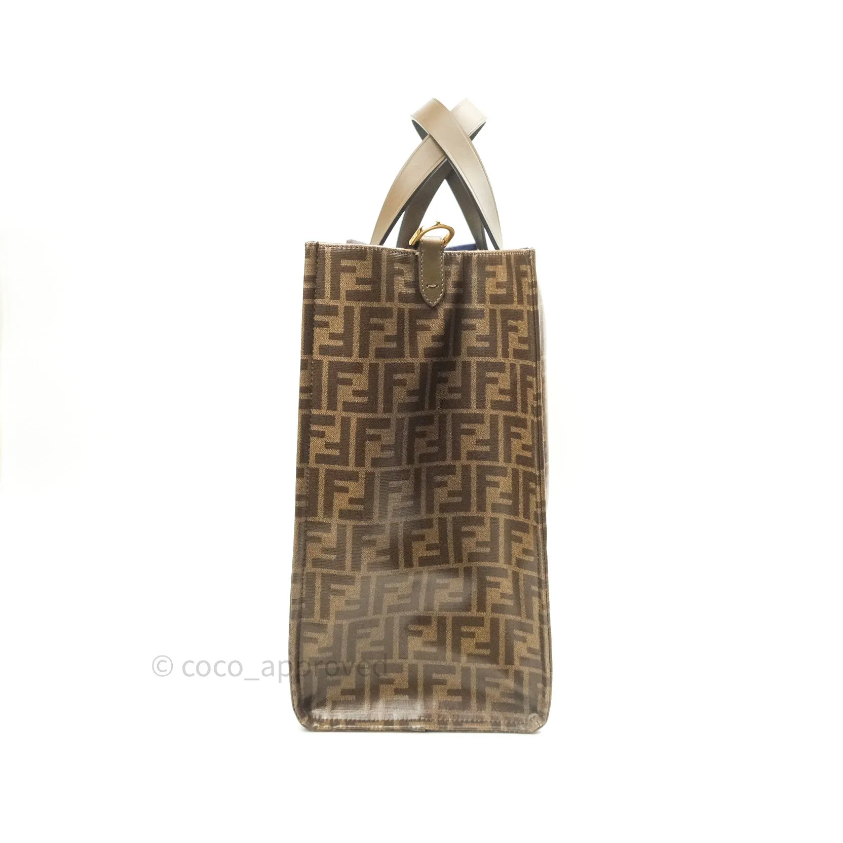 Fendi Zucca Coated Canvas Mania Shopping Tote Tobacco Blue