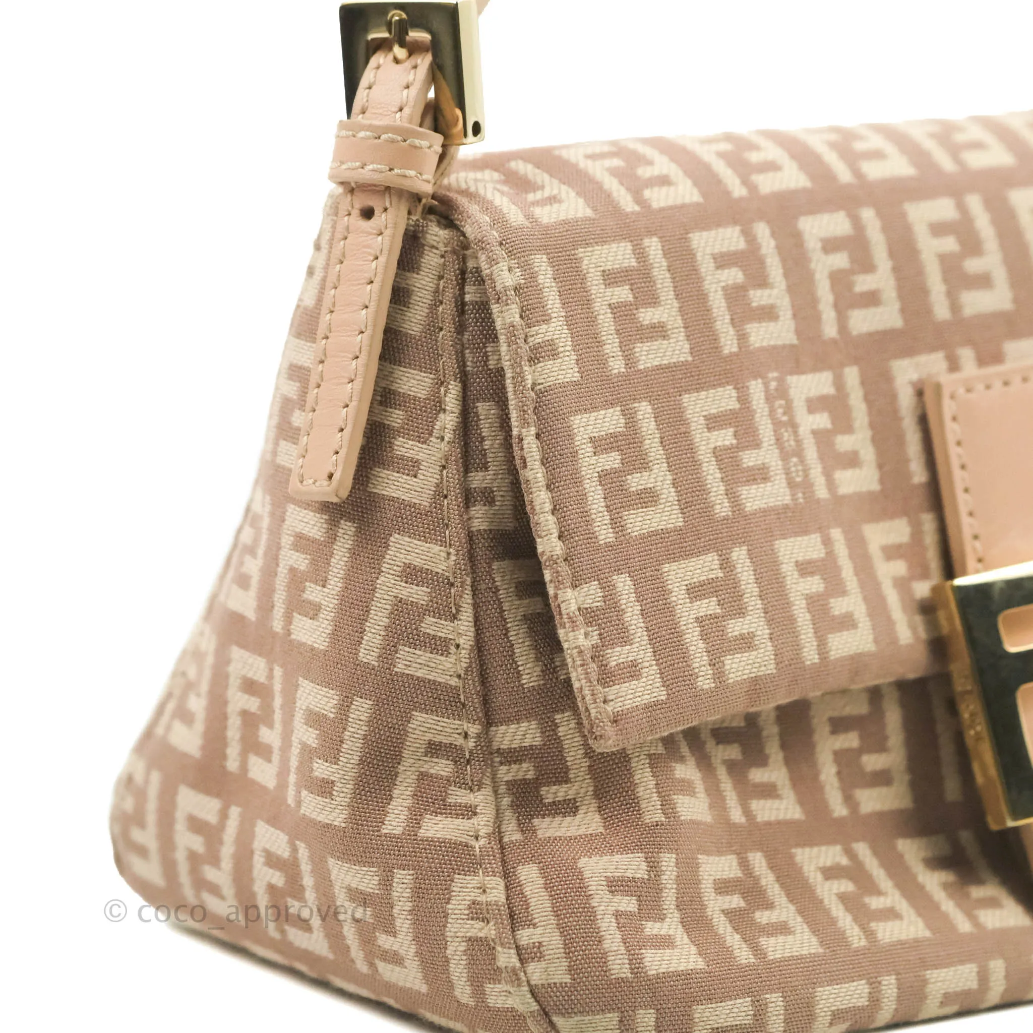 Fendi Zucchino Mini Mama Baguette Beige Pink Gold Hardware