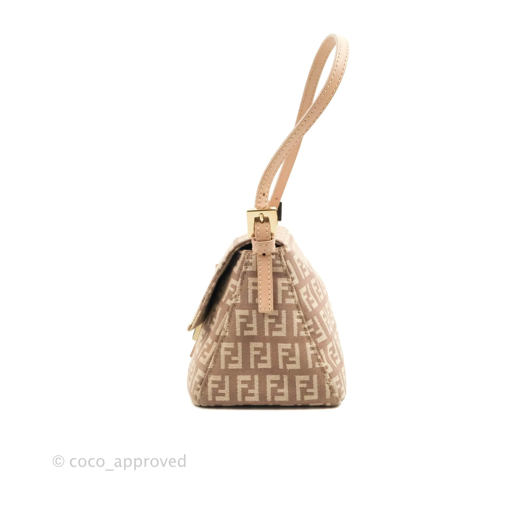 Fendi Zucchino Mini Mama Baguette Beige Pink Gold Hardware