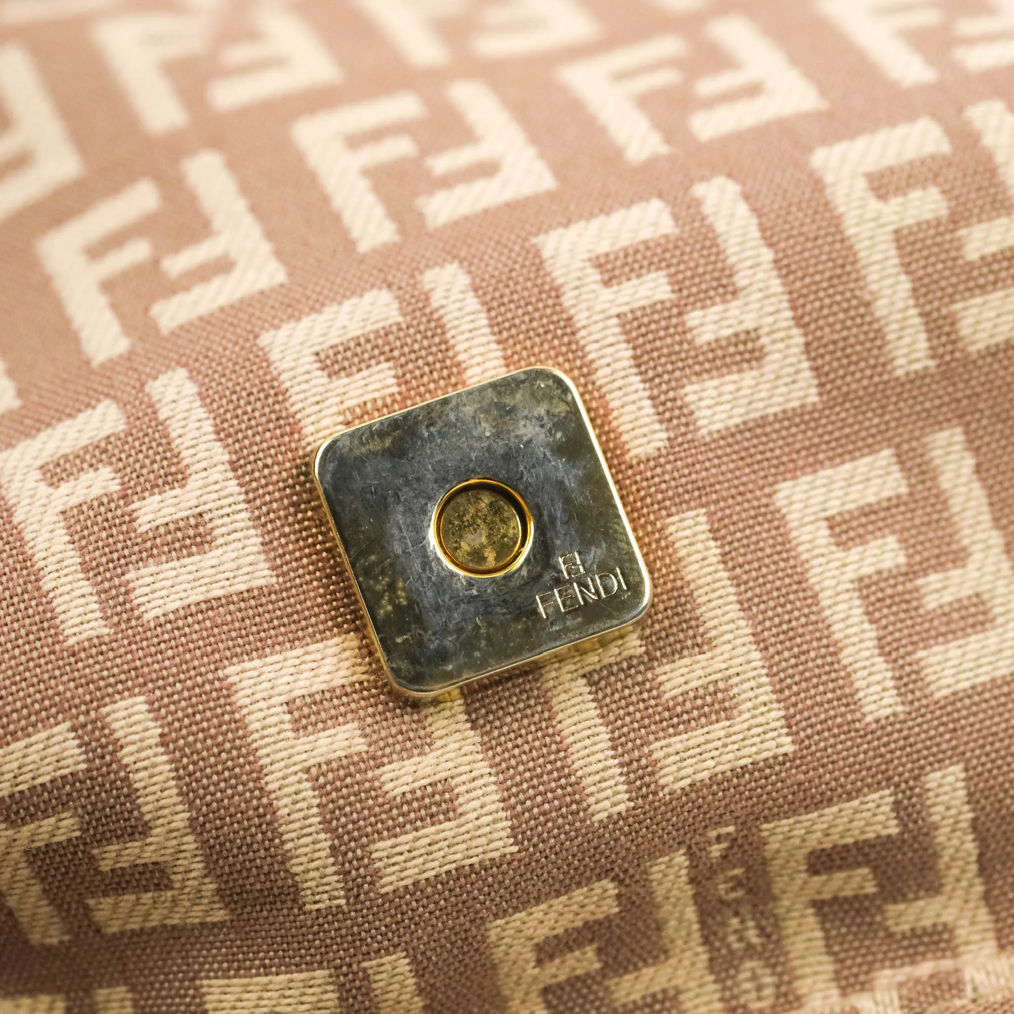 Fendi Zucchino Mini Mama Baguette Beige Pink Gold Hardware