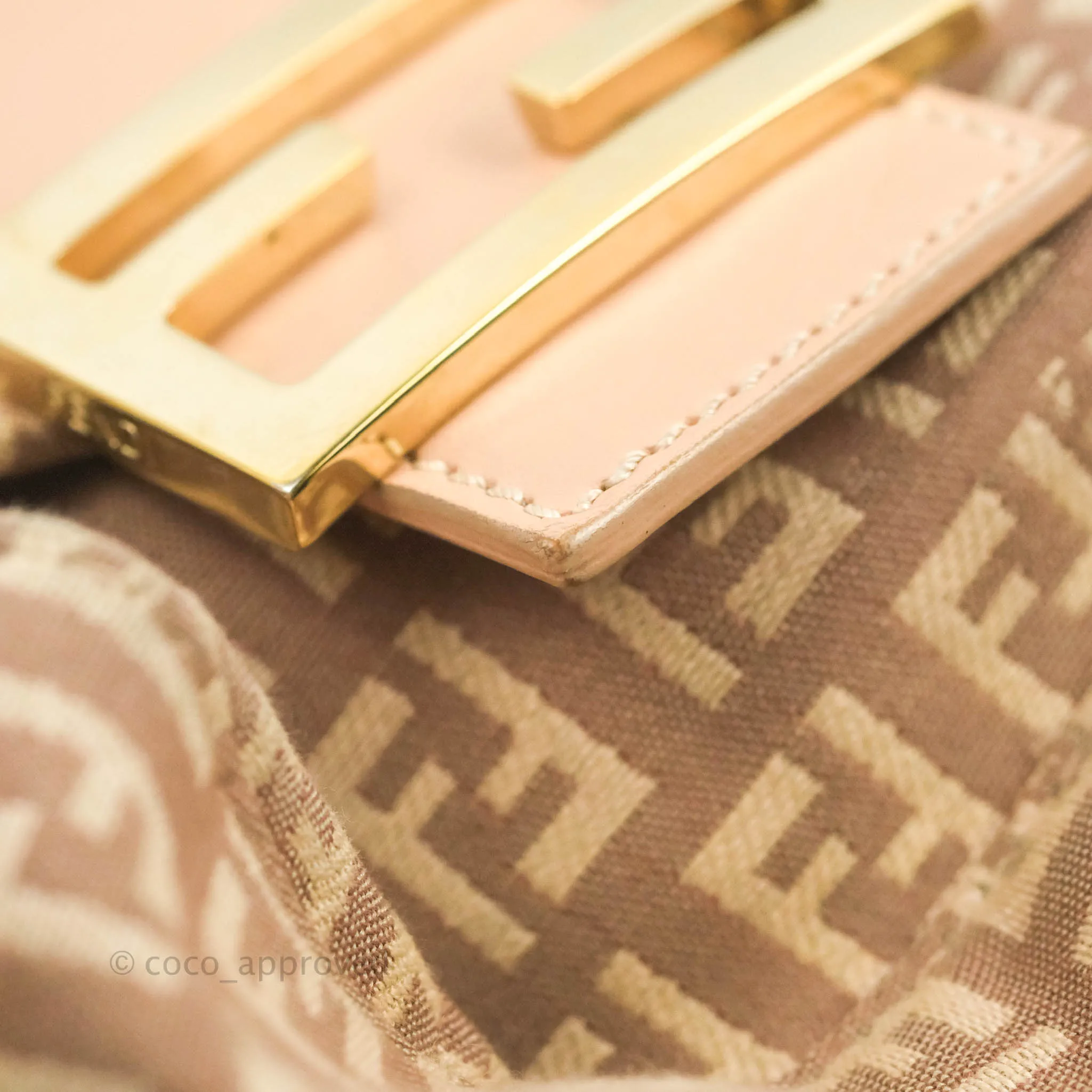 Fendi Zucchino Mini Mama Baguette Beige Pink Gold Hardware