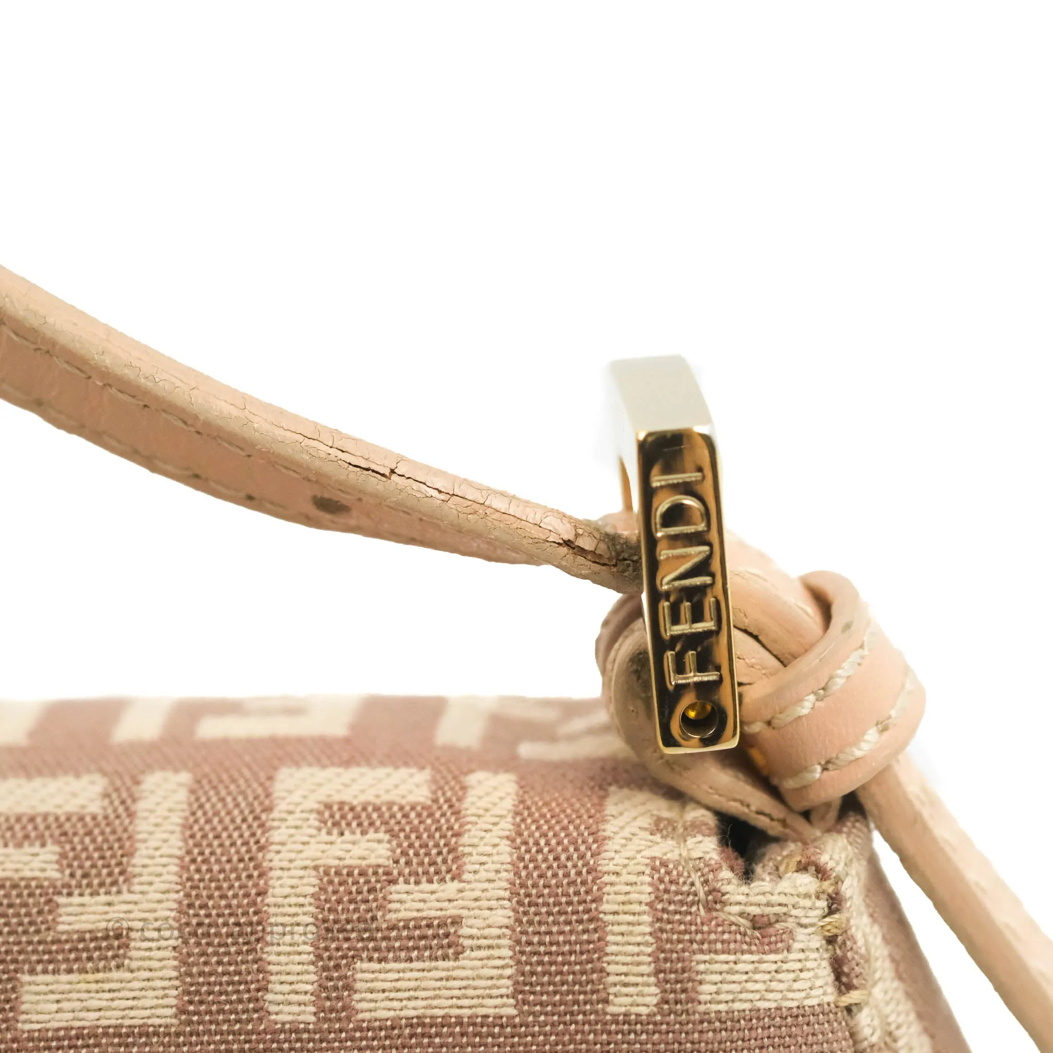 Fendi Zucchino Mini Mama Baguette Beige Pink Gold Hardware