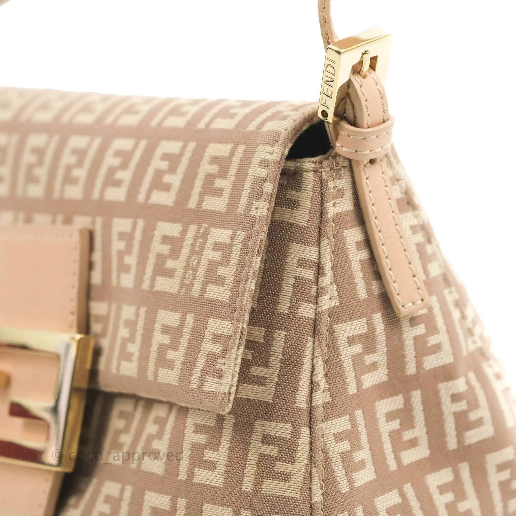 Fendi Zucchino Mini Mama Baguette Beige Pink Gold Hardware