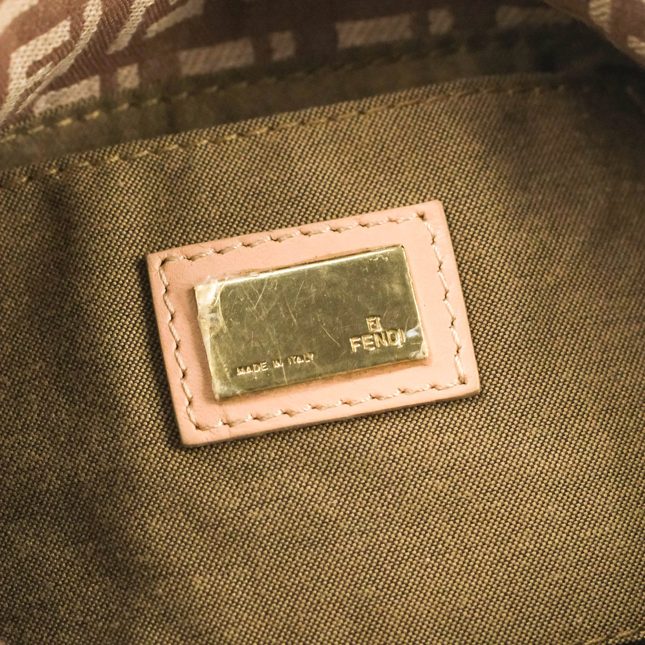 Fendi Zucchino Mini Mama Baguette Beige Pink Gold Hardware