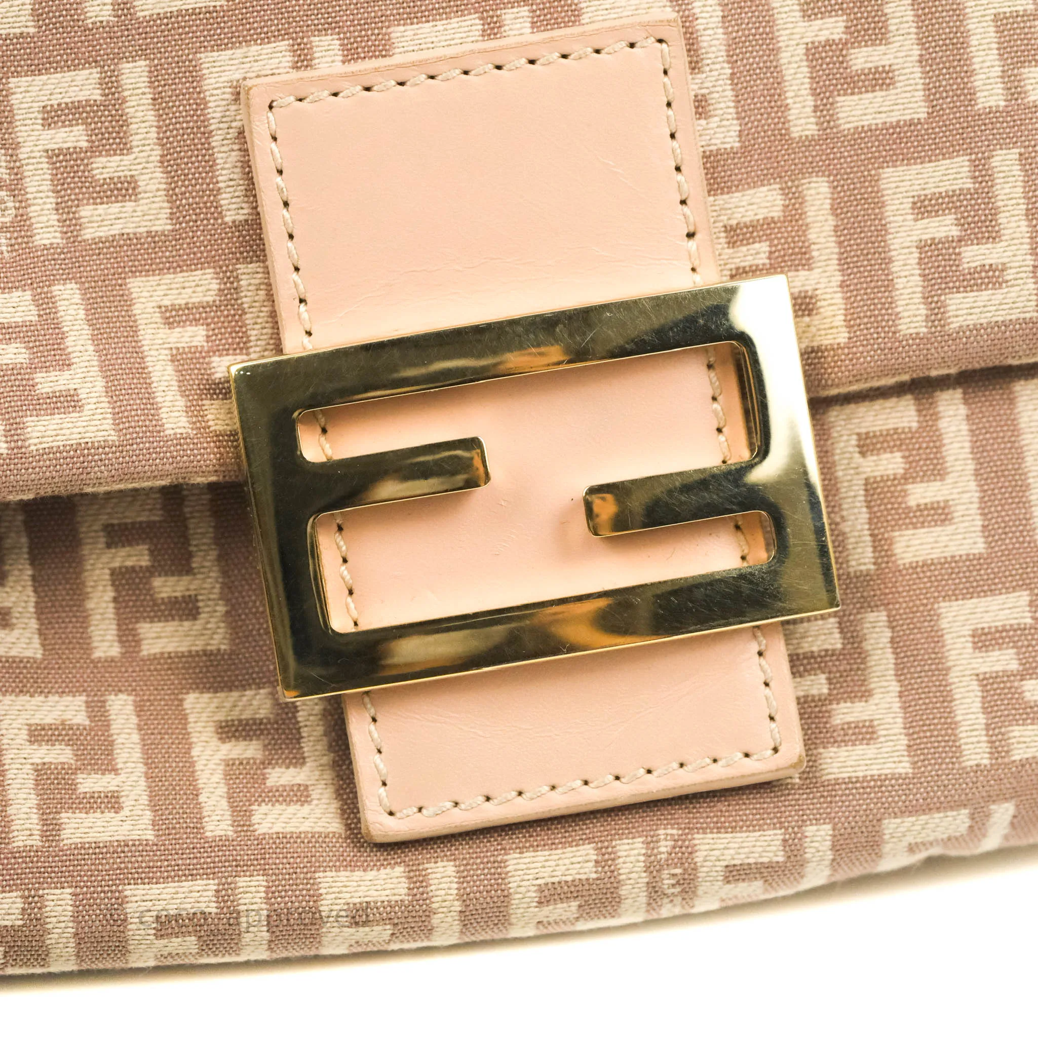 Fendi Zucchino Mini Mama Baguette Beige Pink Gold Hardware