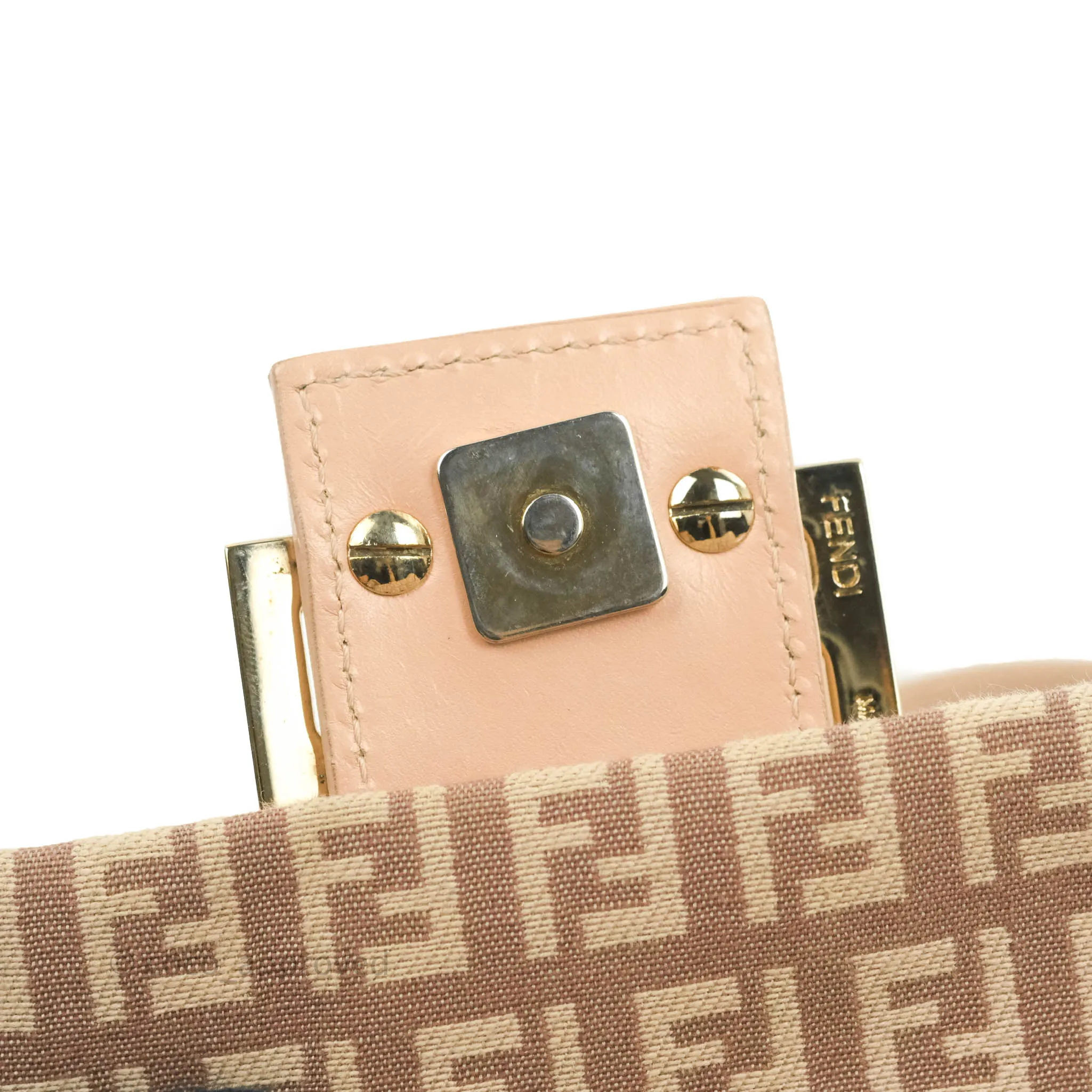 Fendi Zucchino Mini Mama Baguette Beige Pink Gold Hardware