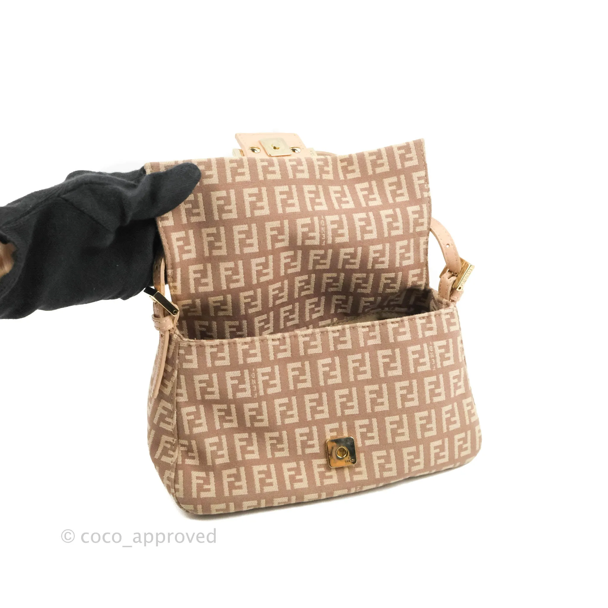 Fendi Zucchino Mini Mama Baguette Beige Pink Gold Hardware