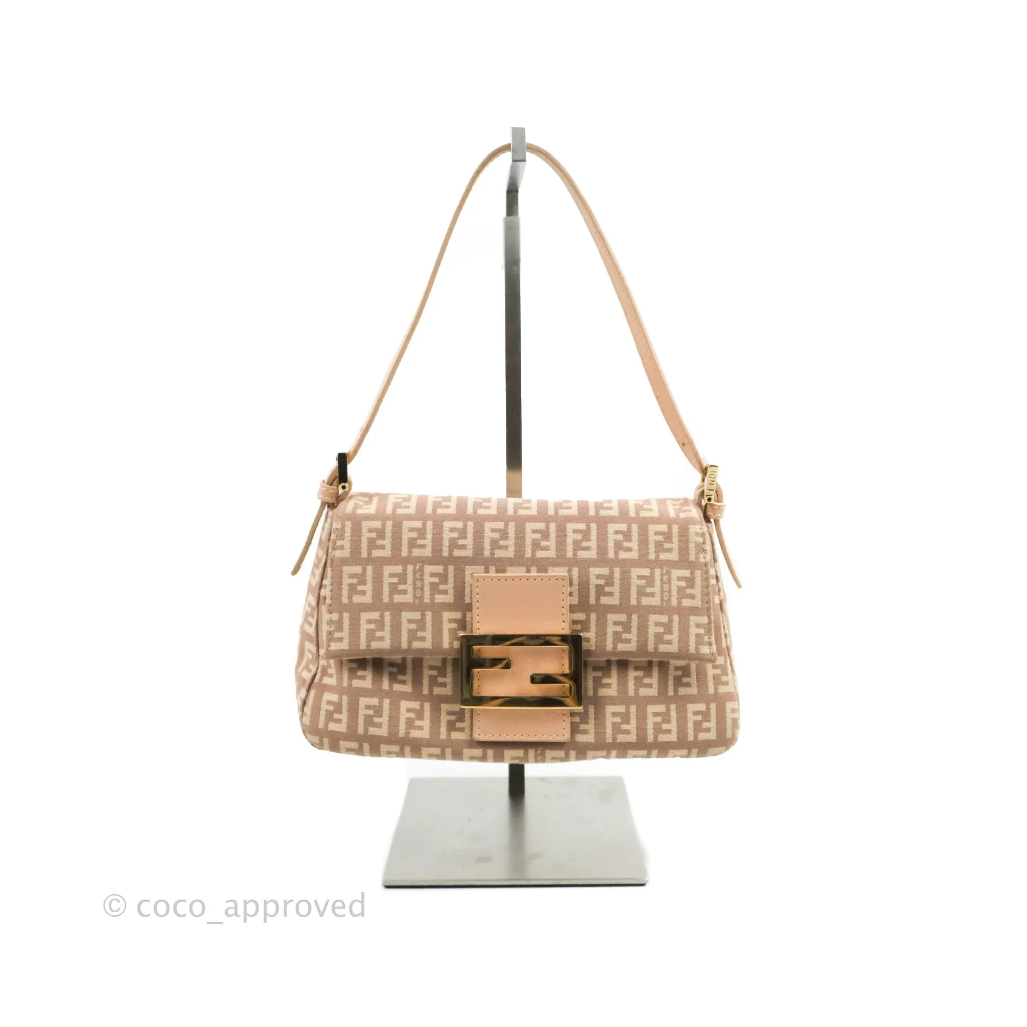 Fendi Zucchino Mini Mama Baguette Beige Pink Gold Hardware