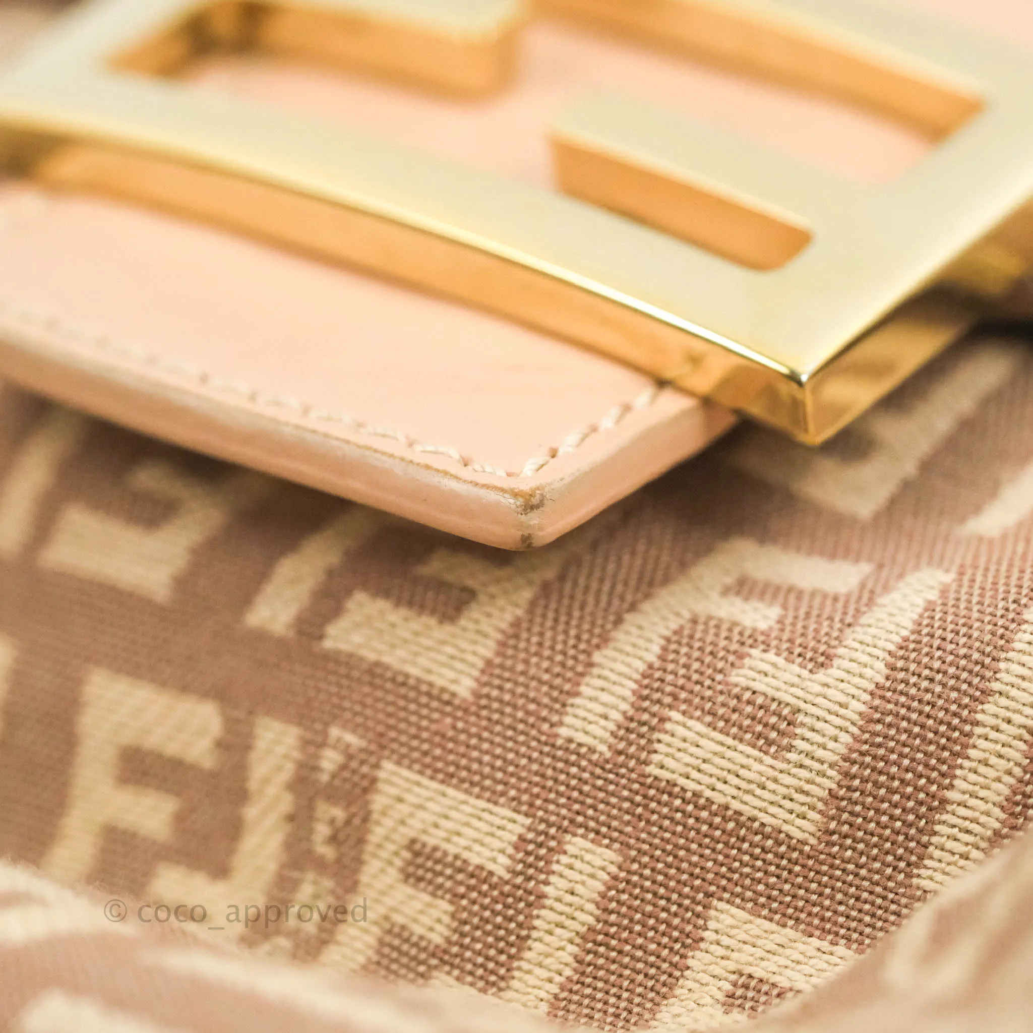 Fendi Zucchino Mini Mama Baguette Beige Pink Gold Hardware