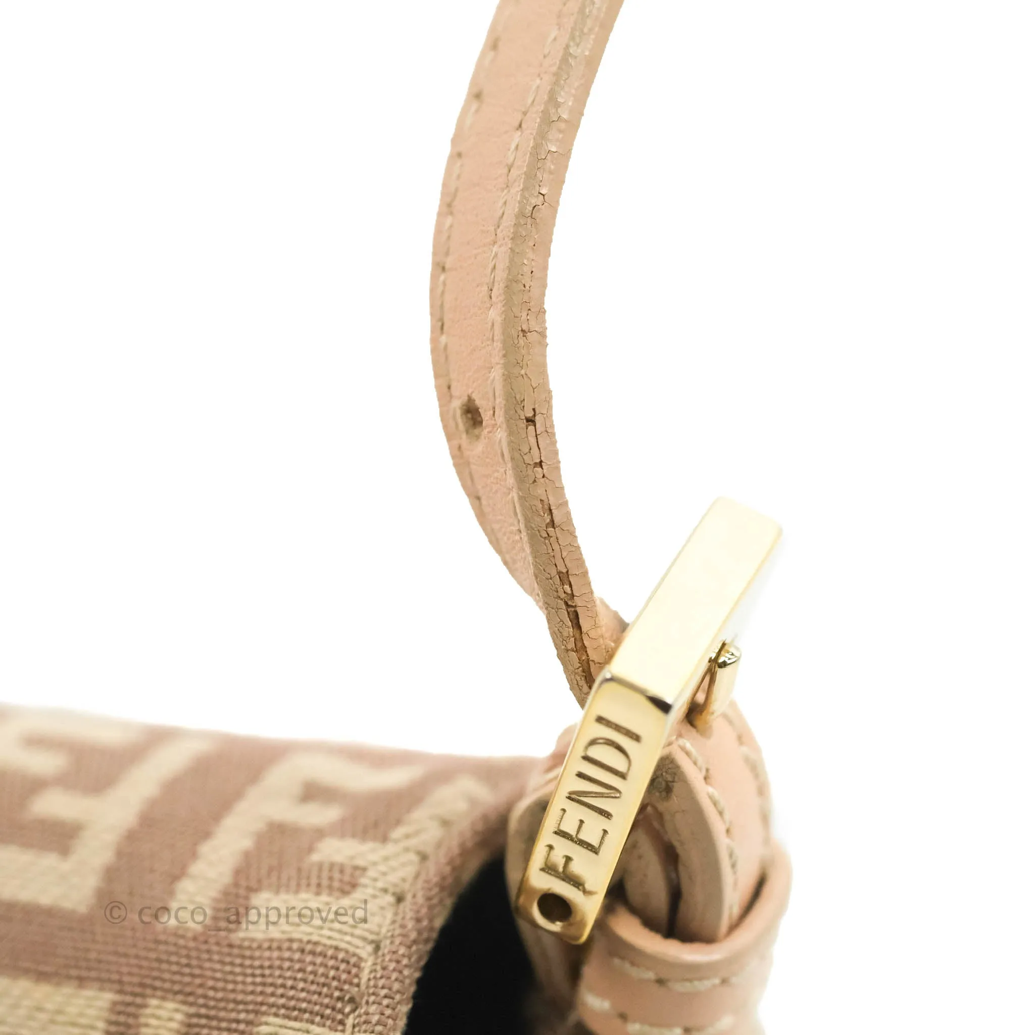 Fendi Zucchino Mini Mama Baguette Beige Pink Gold Hardware