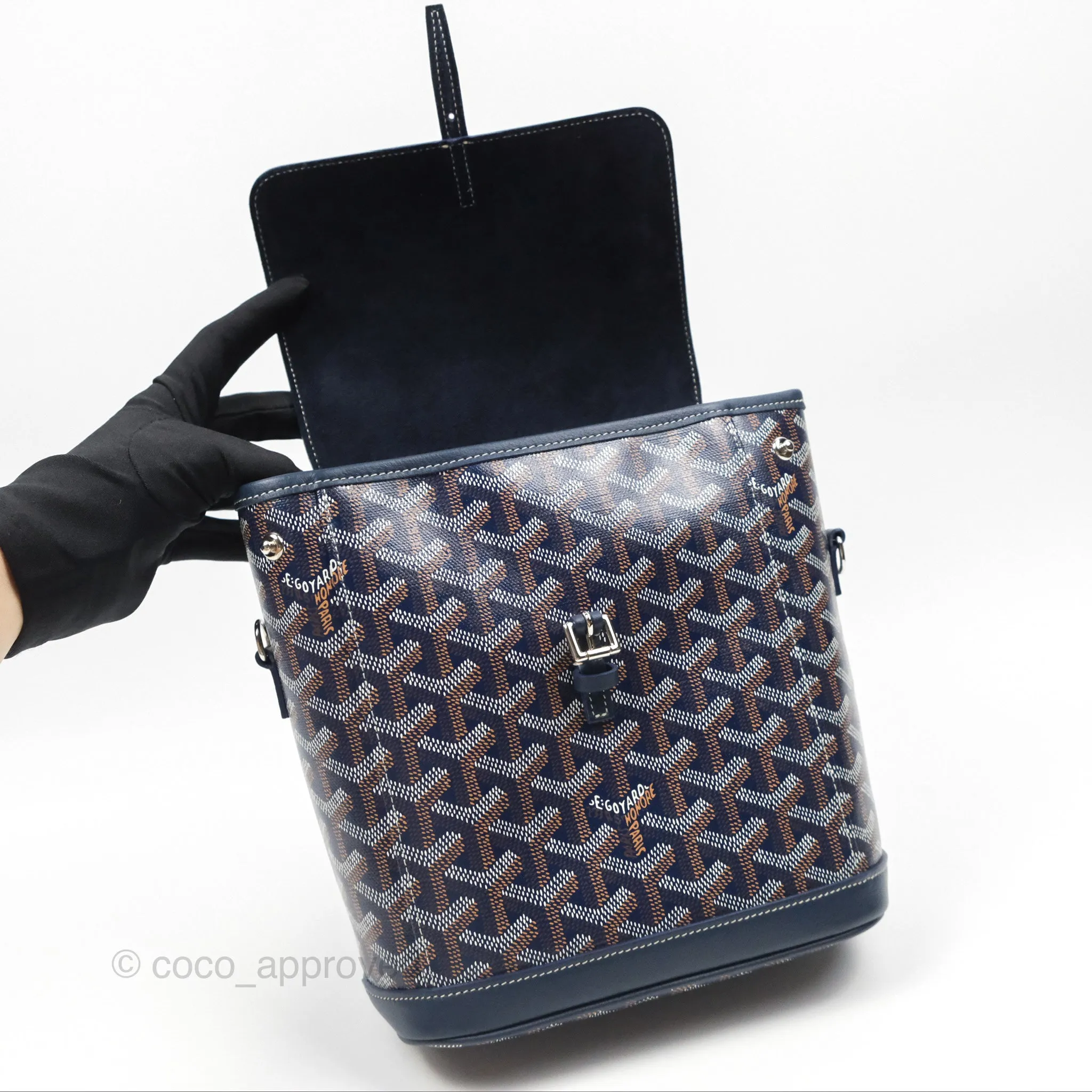 Goyard Mini Alpin Backpack Navy Blue Goyardine Calfskin