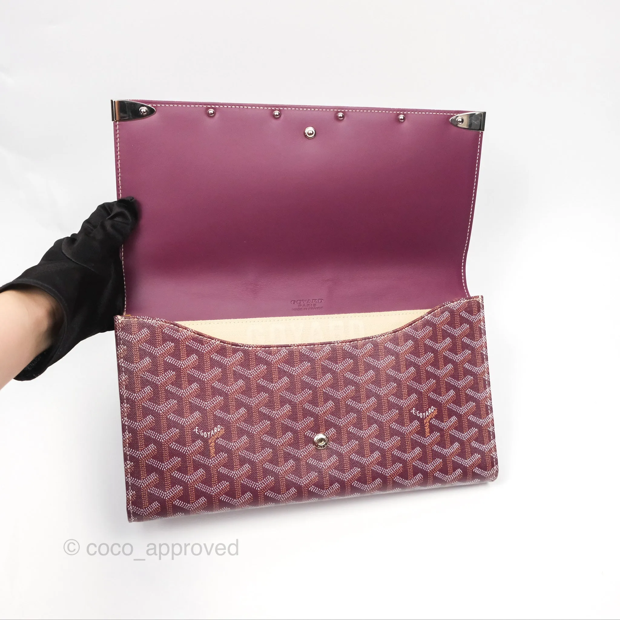 Goyard Monte-Carlo Bois Clutch Wine Red Goyardine Canvas