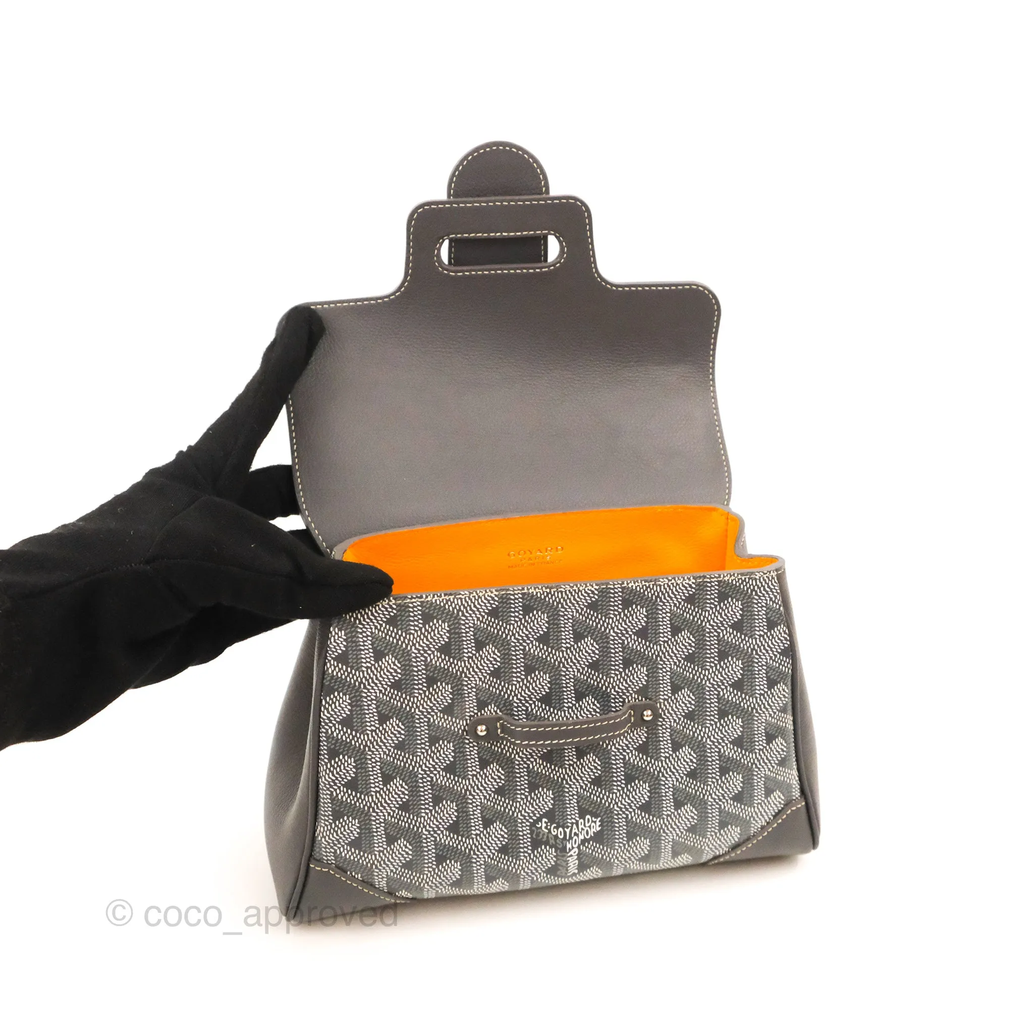 Goyard Sagon Mini Bag Chevroches Calfskin Grey Silver Hardware