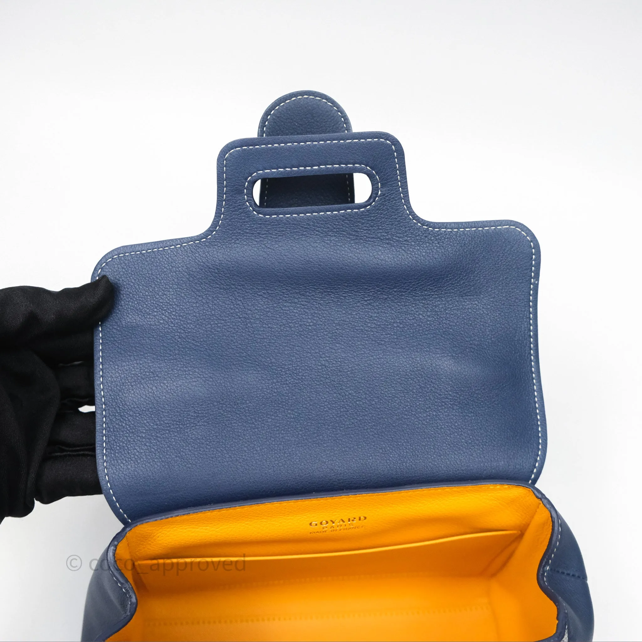 Goyard Sagon Mini Bag Navy Goyardine Canvas/ Chevroches Calfskin