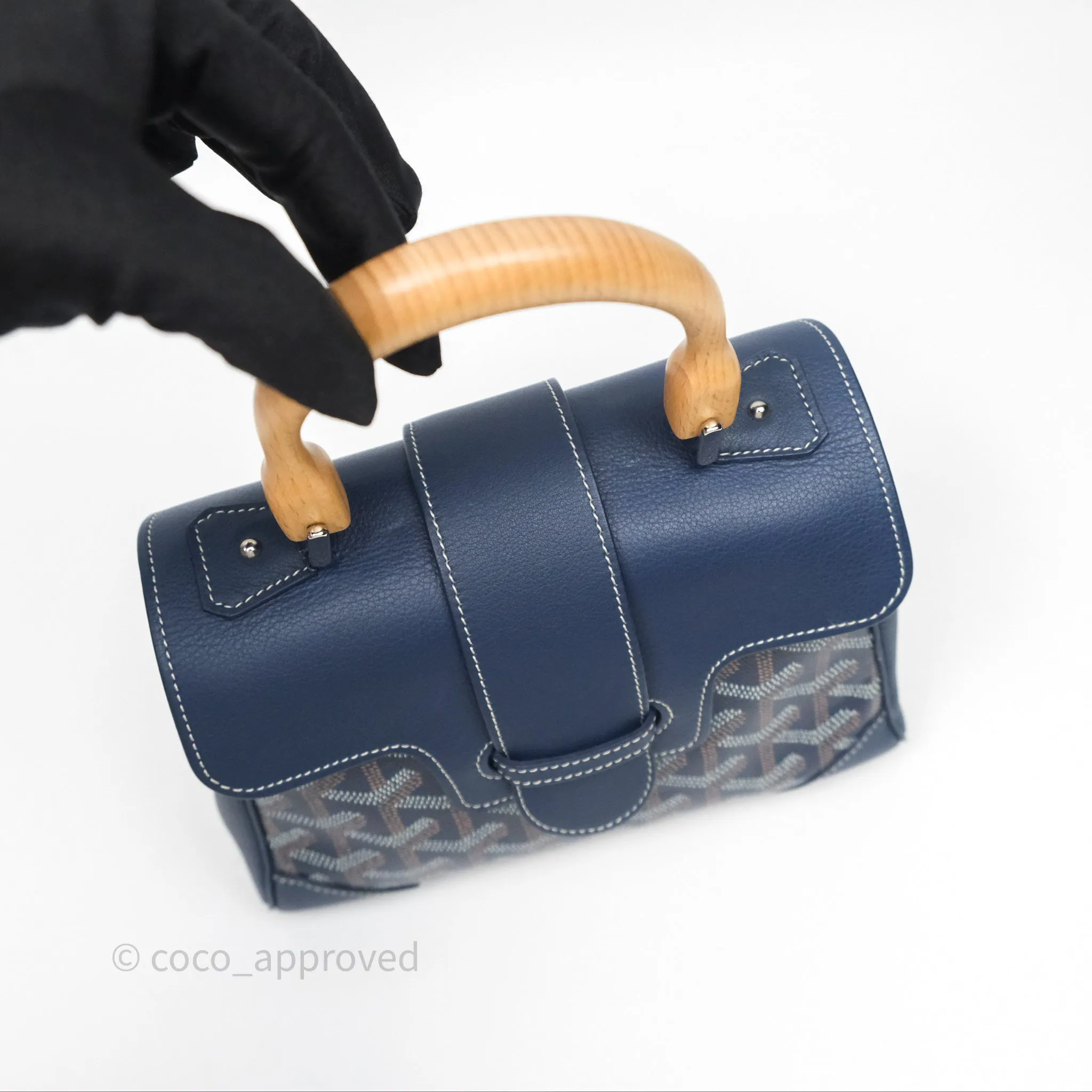 Goyard Sagon Mini Bag Navy Goyardine Canvas/ Chevroches Calfskin
