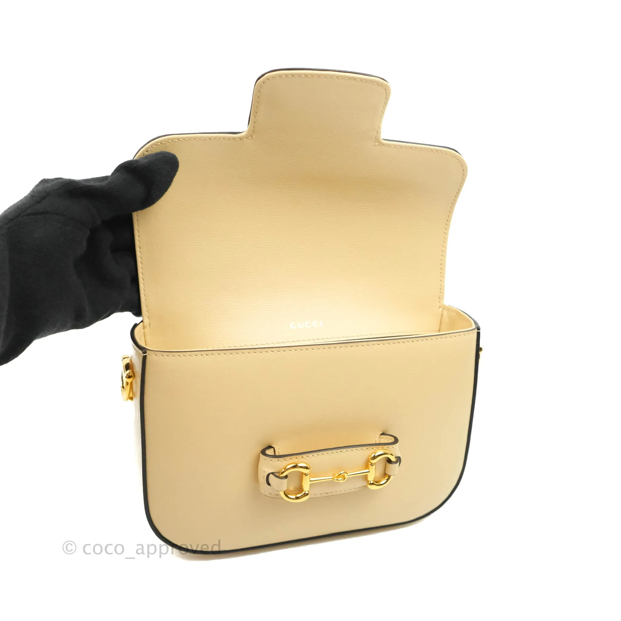 Gucci 1955 Horsebit Mini Shoulder Bag Beige Calfskin Gold Hardware