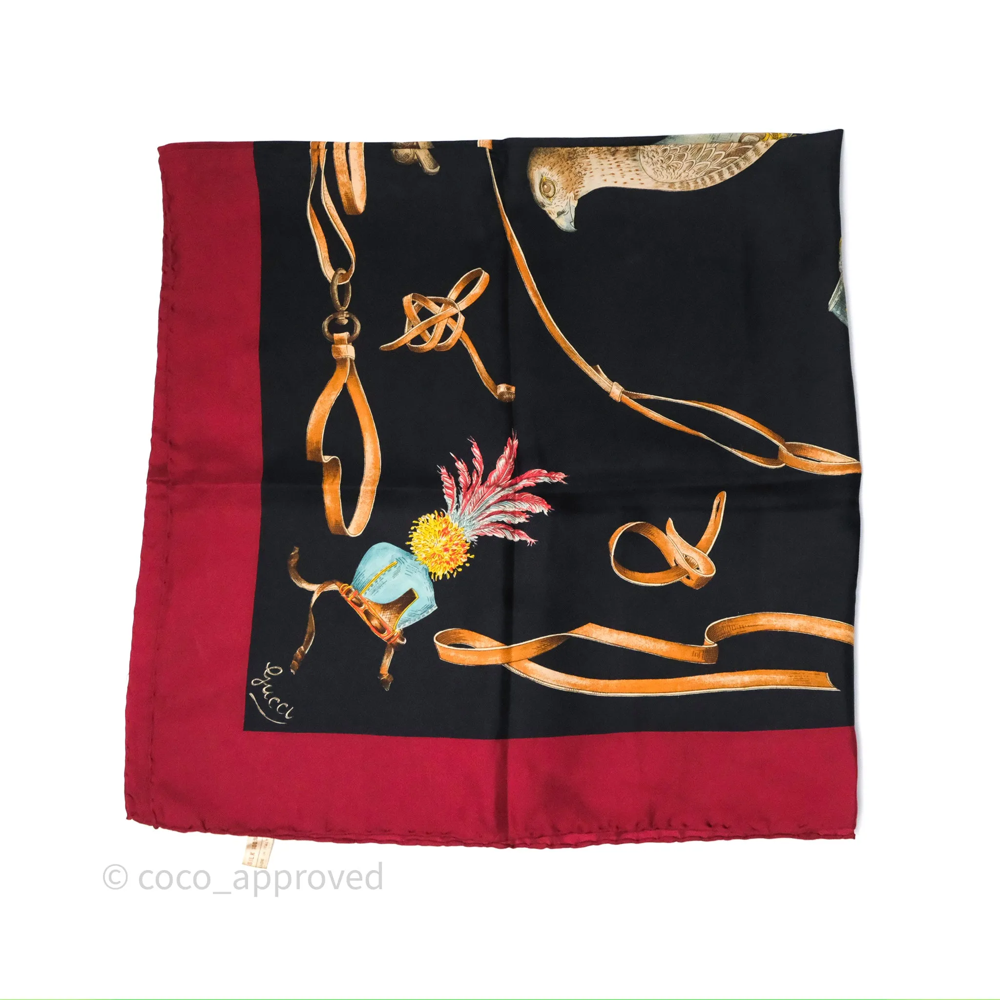 Gucci Bird Printed Scarf Seta Dark Red