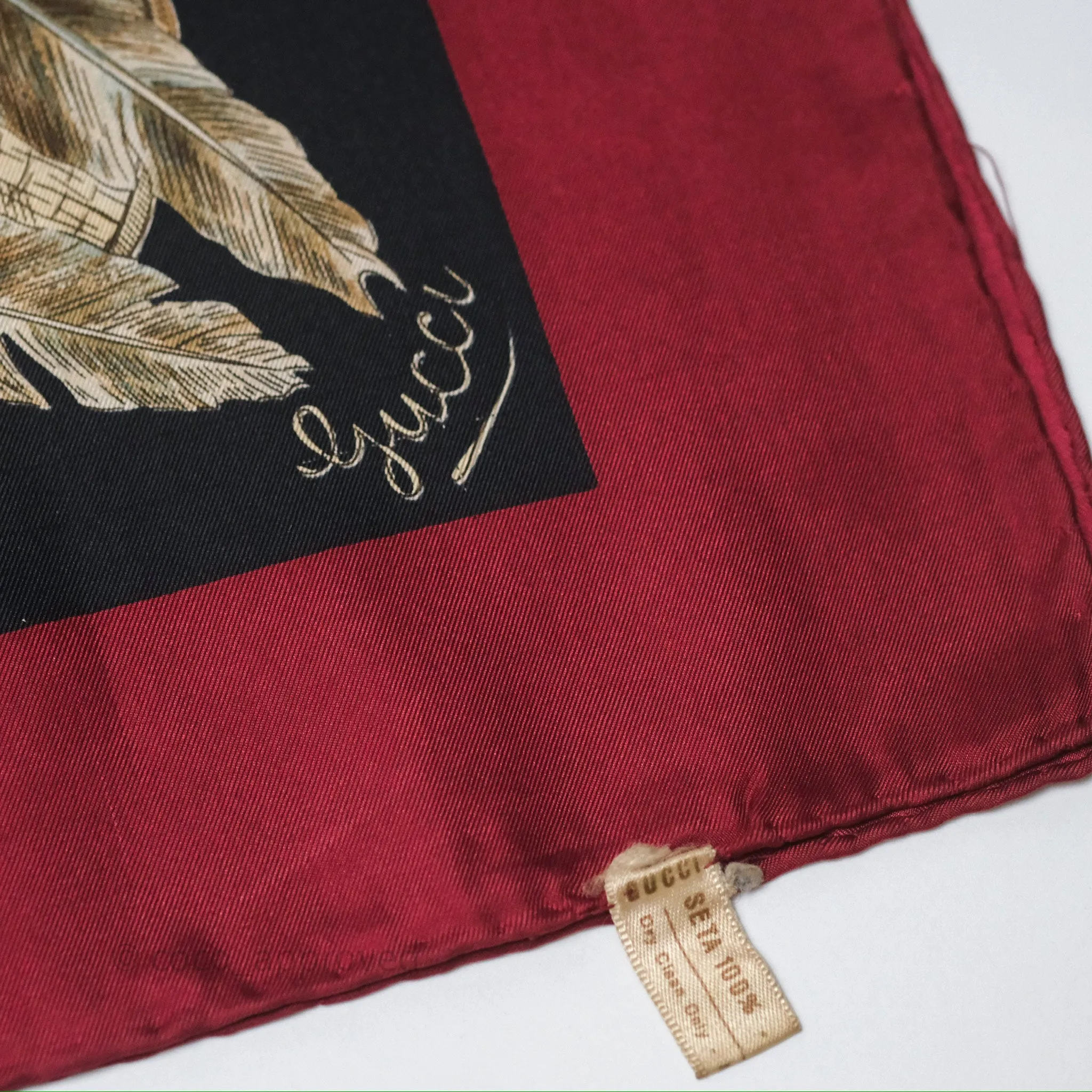 Gucci Bird Printed Scarf Seta Dark Red