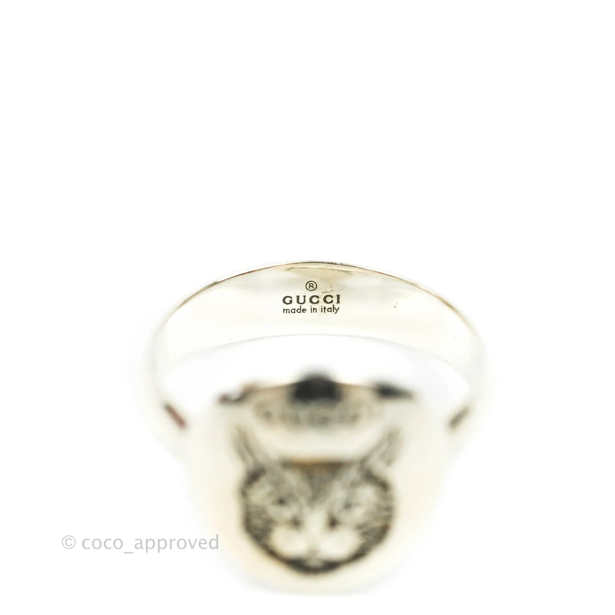 Gucci Blind For Love Mystic Cat Engraved Ring Sterling Silver Size 10