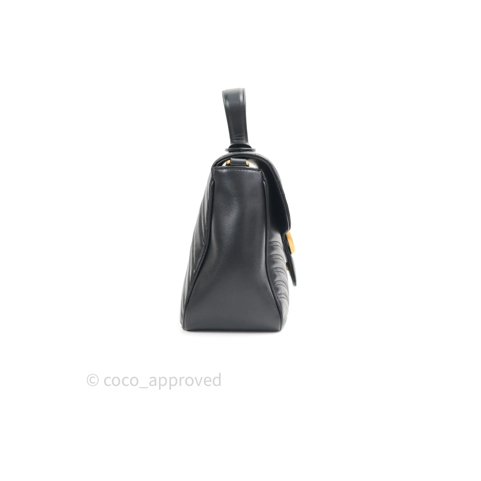 Gucci Calfskin Matelasse Small GG Marmont Top Handle Bag Black