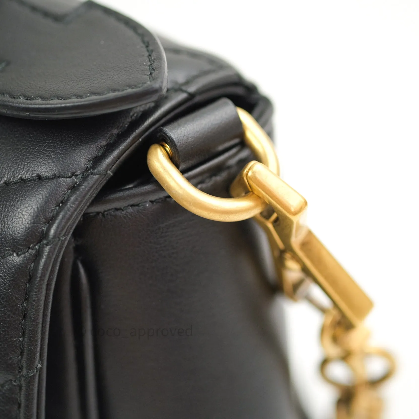 Gucci Calfskin Matelasse Small GG Marmont Top Handle Bag Black