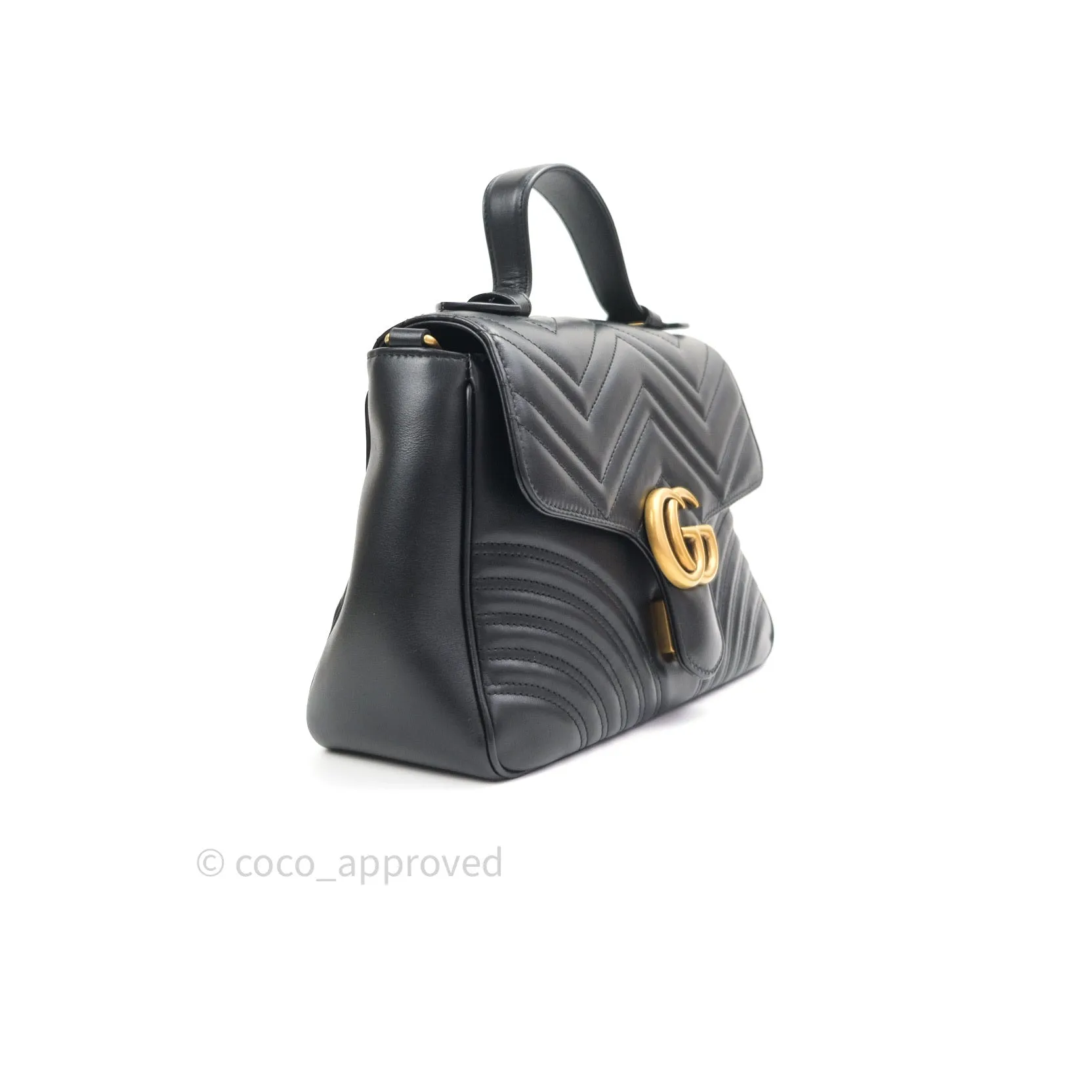 Gucci Calfskin Matelasse Small GG Marmont Top Handle Bag Black