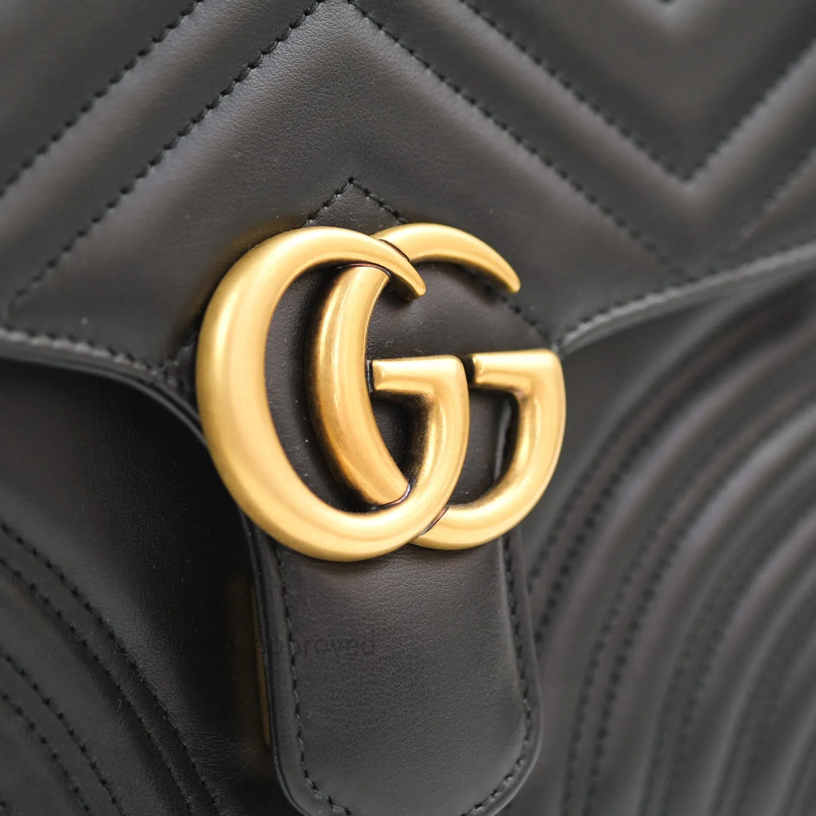 Gucci Calfskin Matelasse Small GG Marmont Top Handle Bag Black
