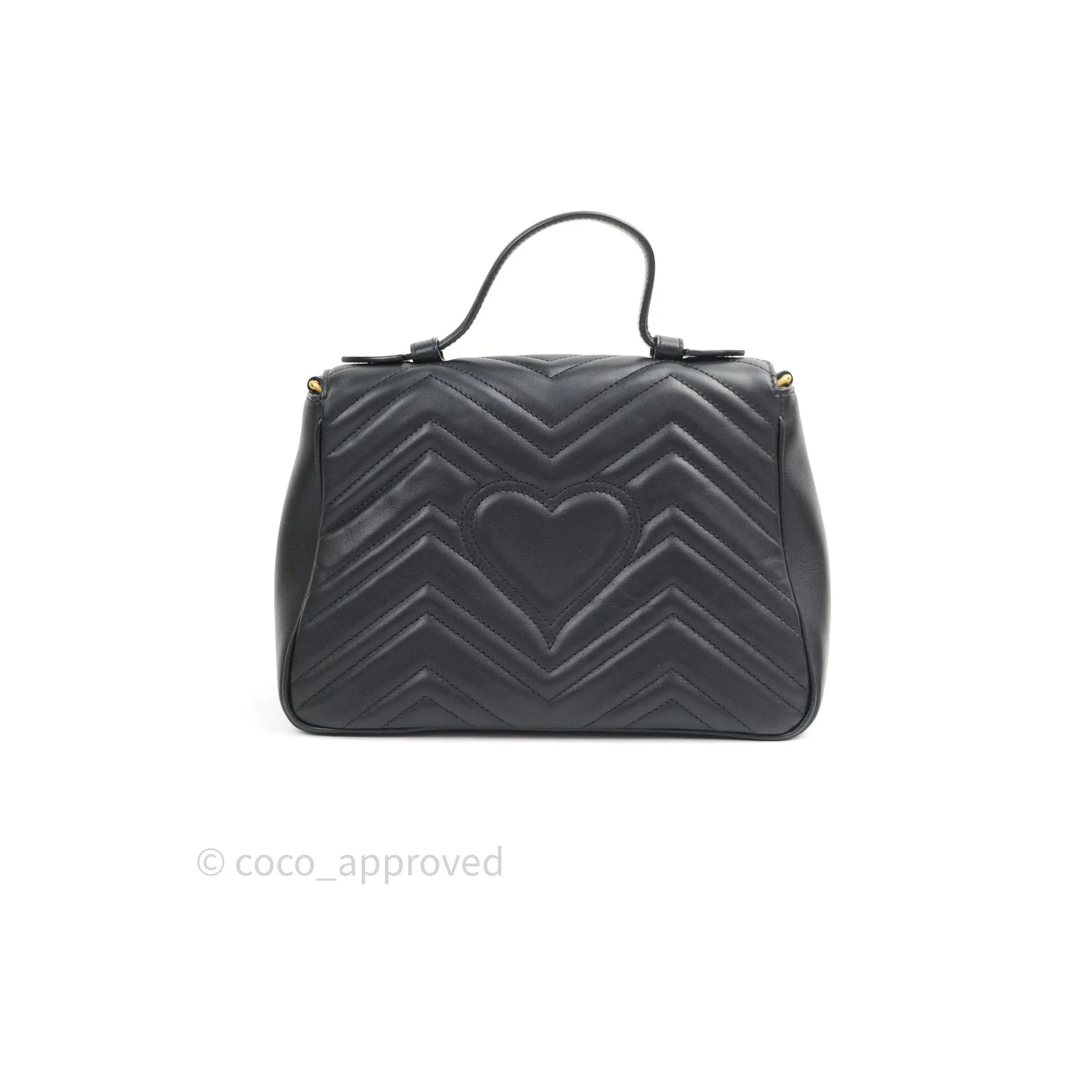 Gucci Calfskin Matelasse Small GG Marmont Top Handle Bag Black