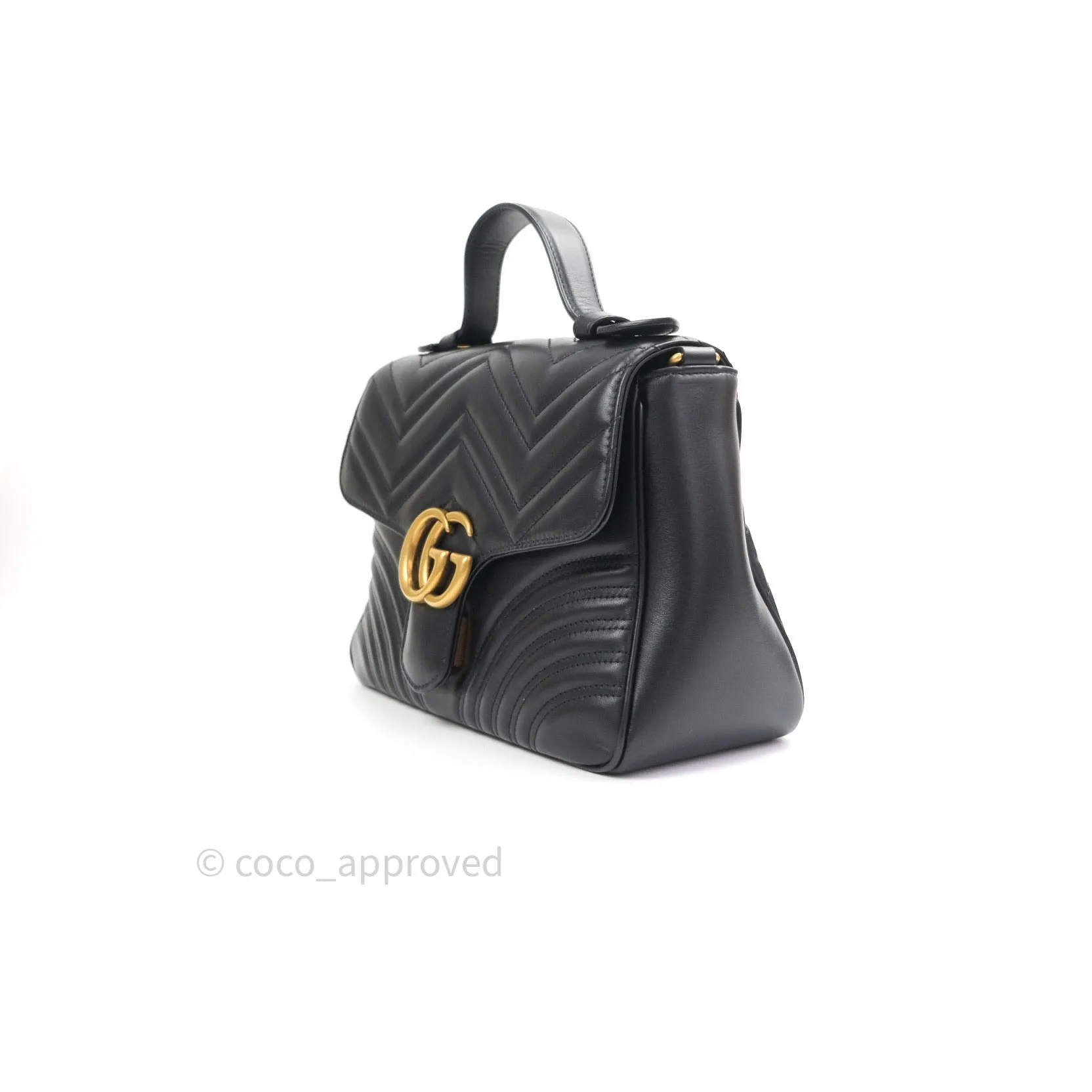 Gucci Calfskin Matelasse Small GG Marmont Top Handle Bag Black