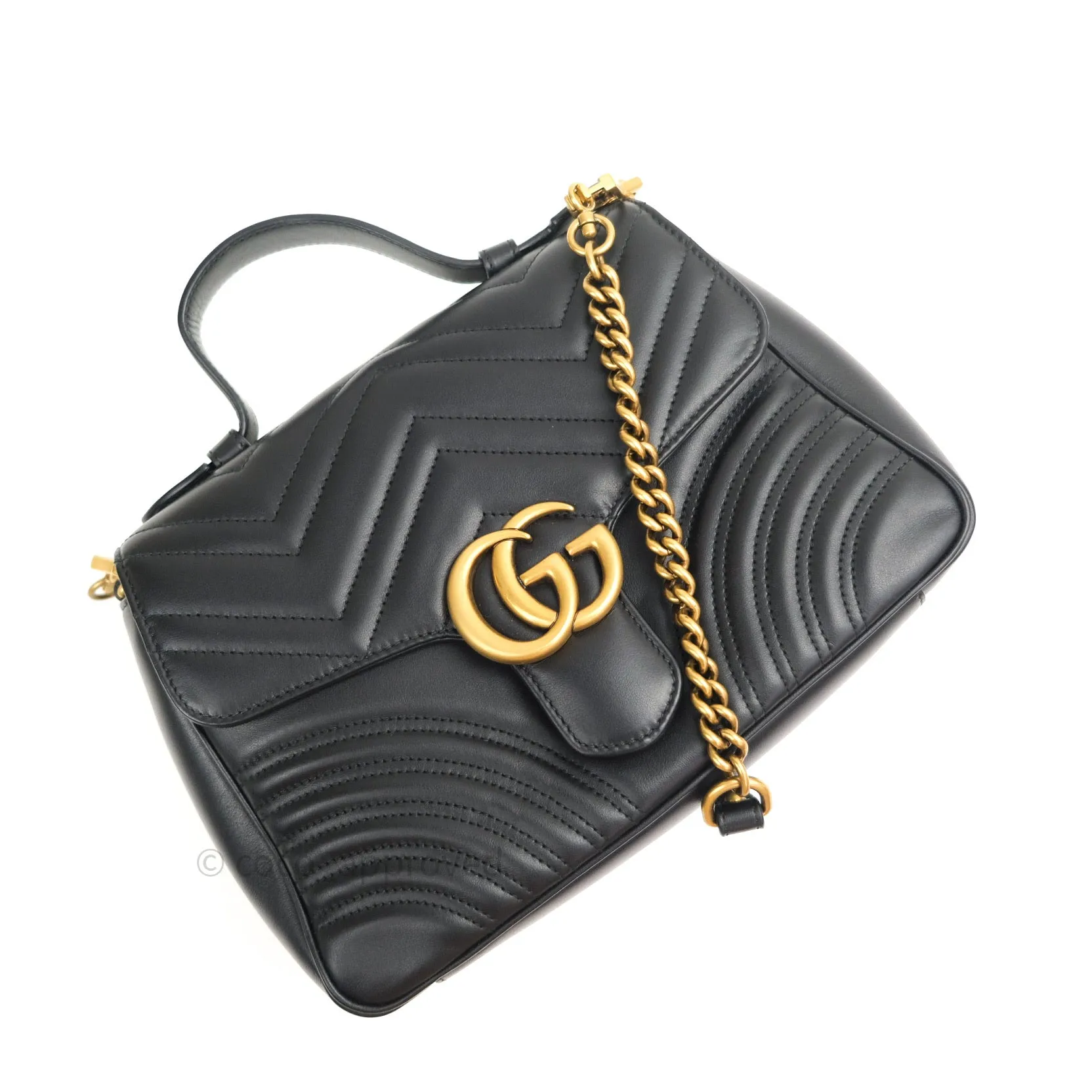 Gucci Calfskin Matelasse Small GG Marmont Top Handle Bag Black