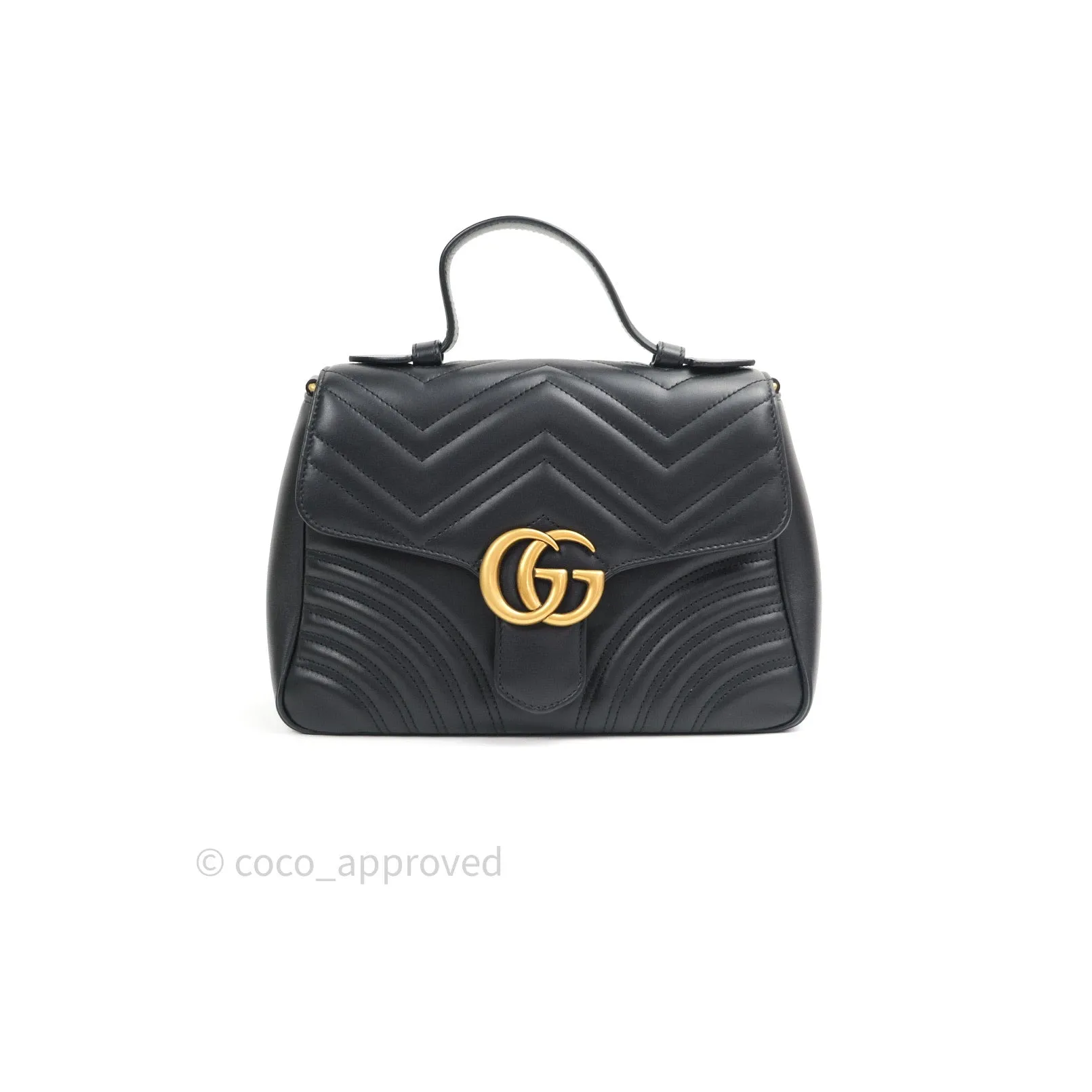 Gucci Calfskin Matelasse Small GG Marmont Top Handle Bag Black